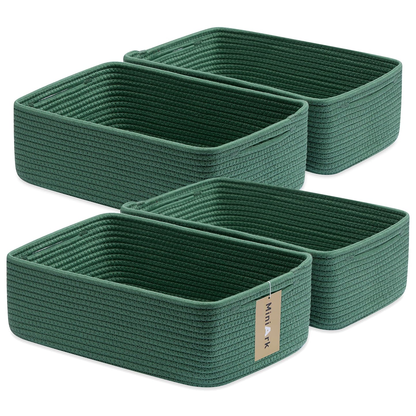 MiniArk Large Shallow Organizing Baskets 15x11x5.1 Inches - Rope Woven Storage Bins for Bathroom, Shelves, Cube Closet, Mixed Brown 2 Packs