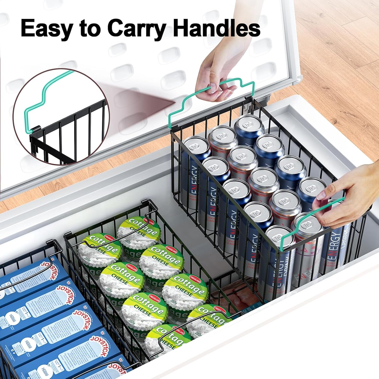 Freezer Organizer Bins, 4 Pack Big Baskets for 5/ 7 Cu.FT Deep Freezer