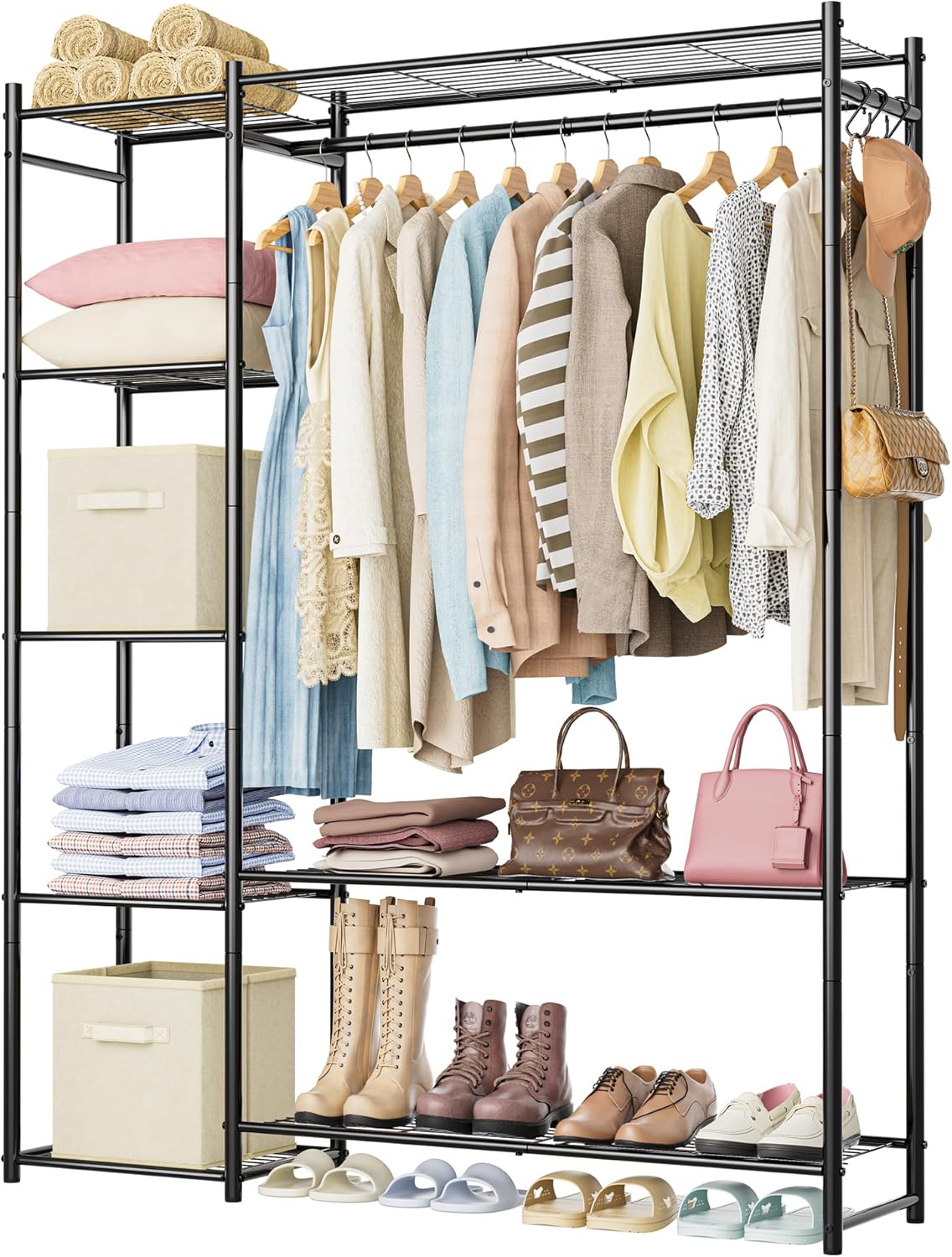HOMIDEC Wardrobe Closet,Portable Clothes Rack with 4 Tiers Shelves