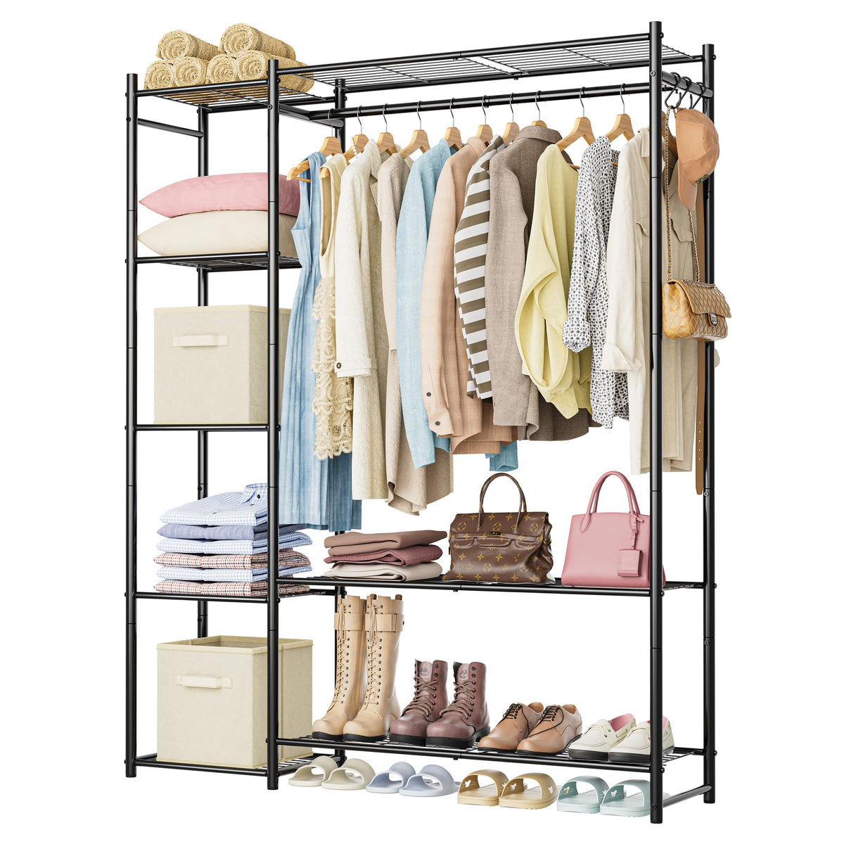 HOMIDEC Wardrobe Closet,Portable Clothes Rack with 4 Tiers Shelves