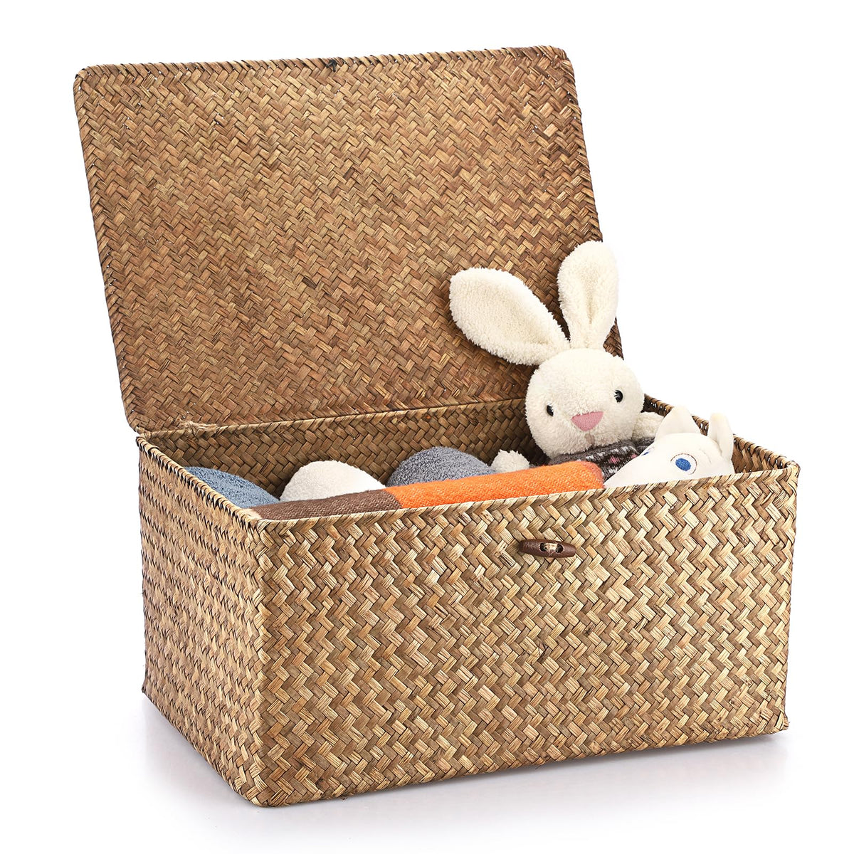 Hipiwe Wicker Shelf Baskets Bin with Lid Large Handwoven Basket Box, Coffee