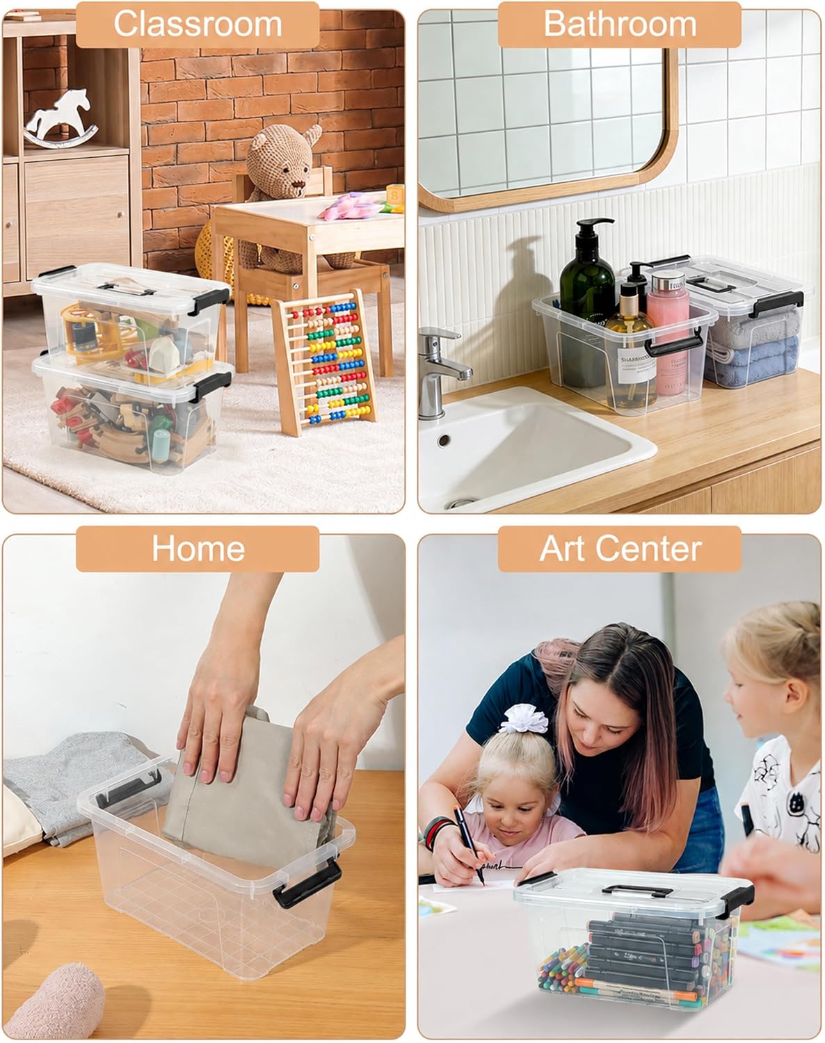 EOENVIVS Plastic Storage Bins with Lids 6 Pack Storage Organizer, 7 Quart Stackable Storage Boxes with Buckle Lids and Handle easy for Home Office Pantry Organization, Clear