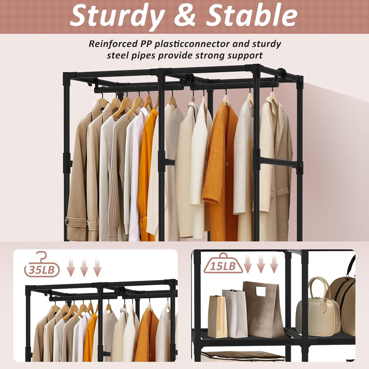 Wardrobe Closet, Quick and Easy Assembly, Black Portable Closet
