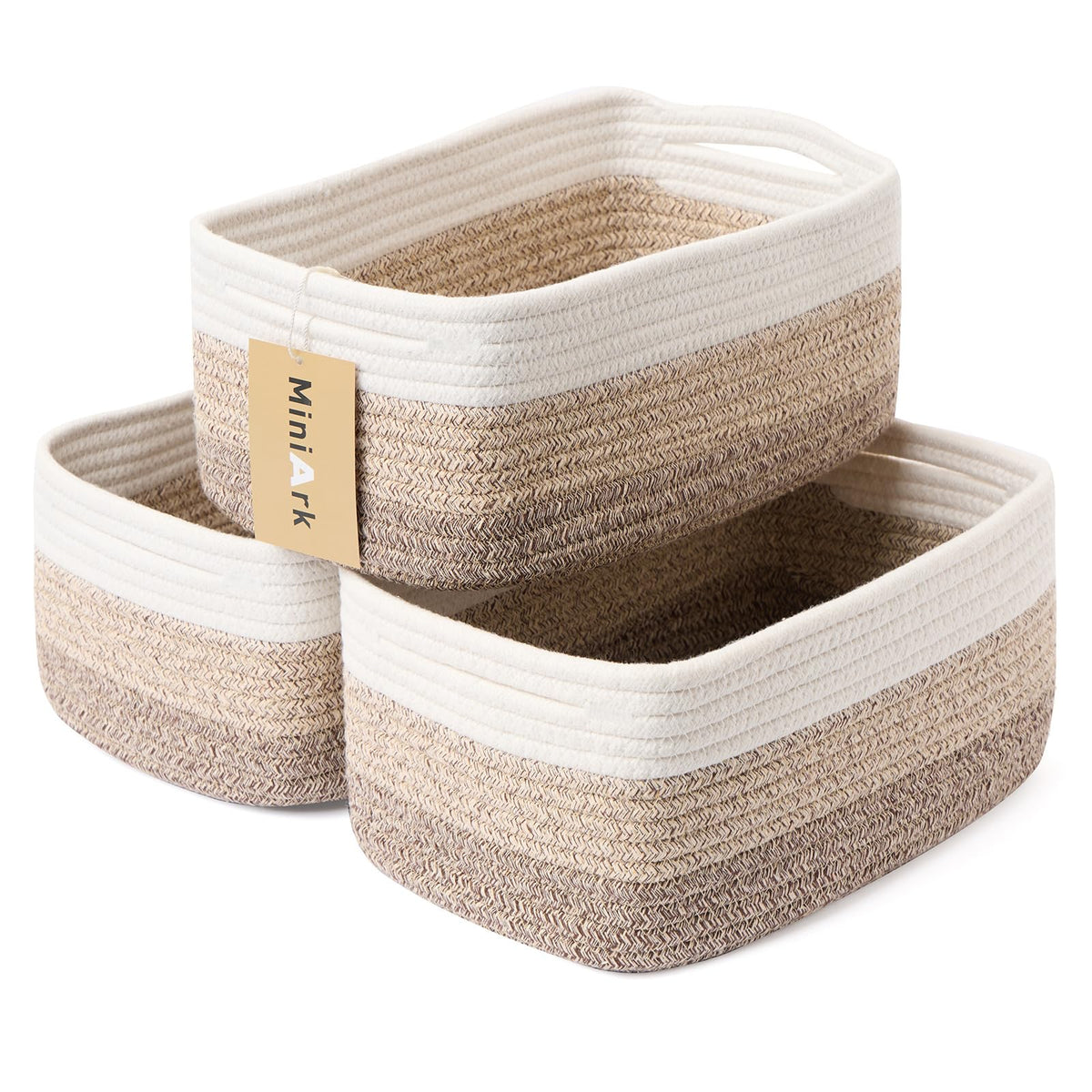 MiniArk Small Storage Baskets for Organizing | Closet Organizer Bins | Shelf Toy Basket | Woven Rope Baskets | Cube Decorative Box | Shallow Basket | L11.5xW7.5xH4.7| Brown