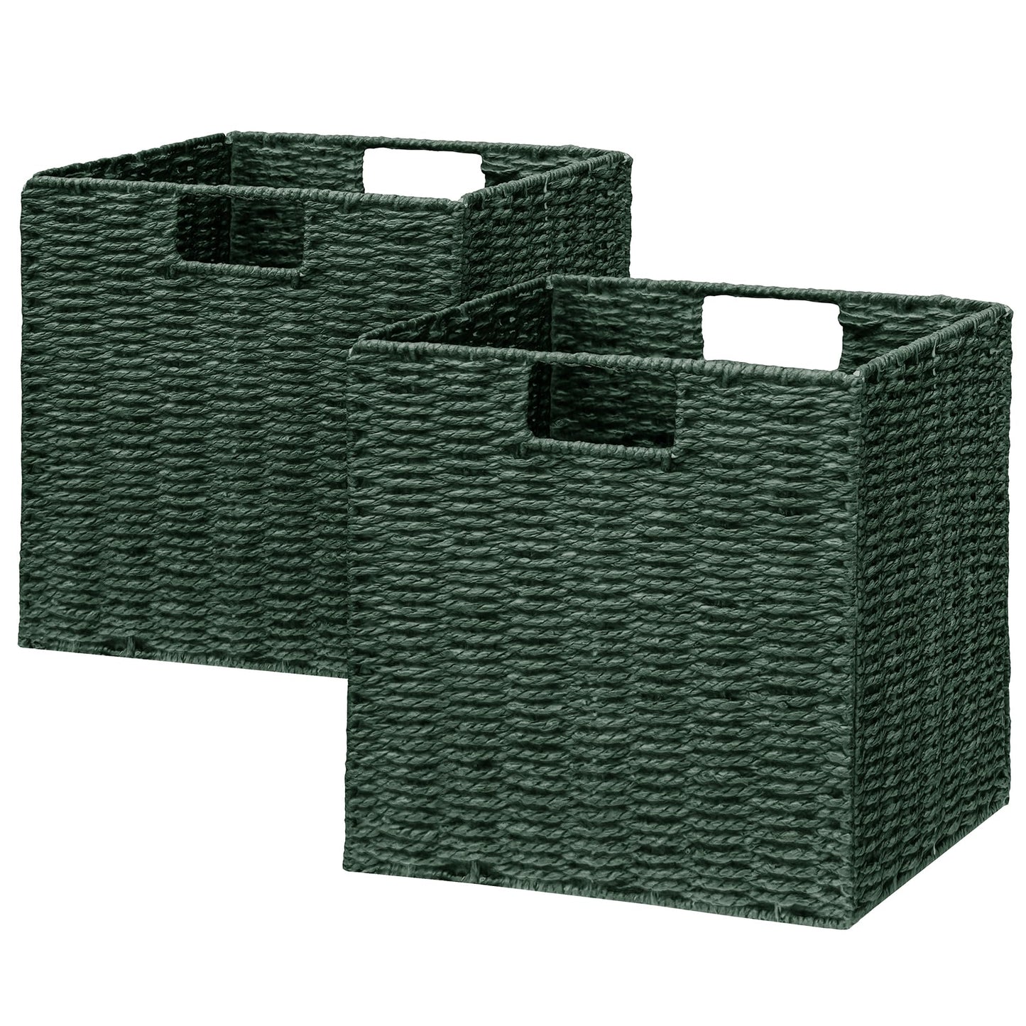Vagusicc Wicker Storage Basket, Set of 2 Hand-Woven Storage Baskets for Shelves, Foldable Cube Storage Baskets Bins with Handles, 9 inch Small Wicker Baskets for Organizing Pantry Bedroom, Brown
