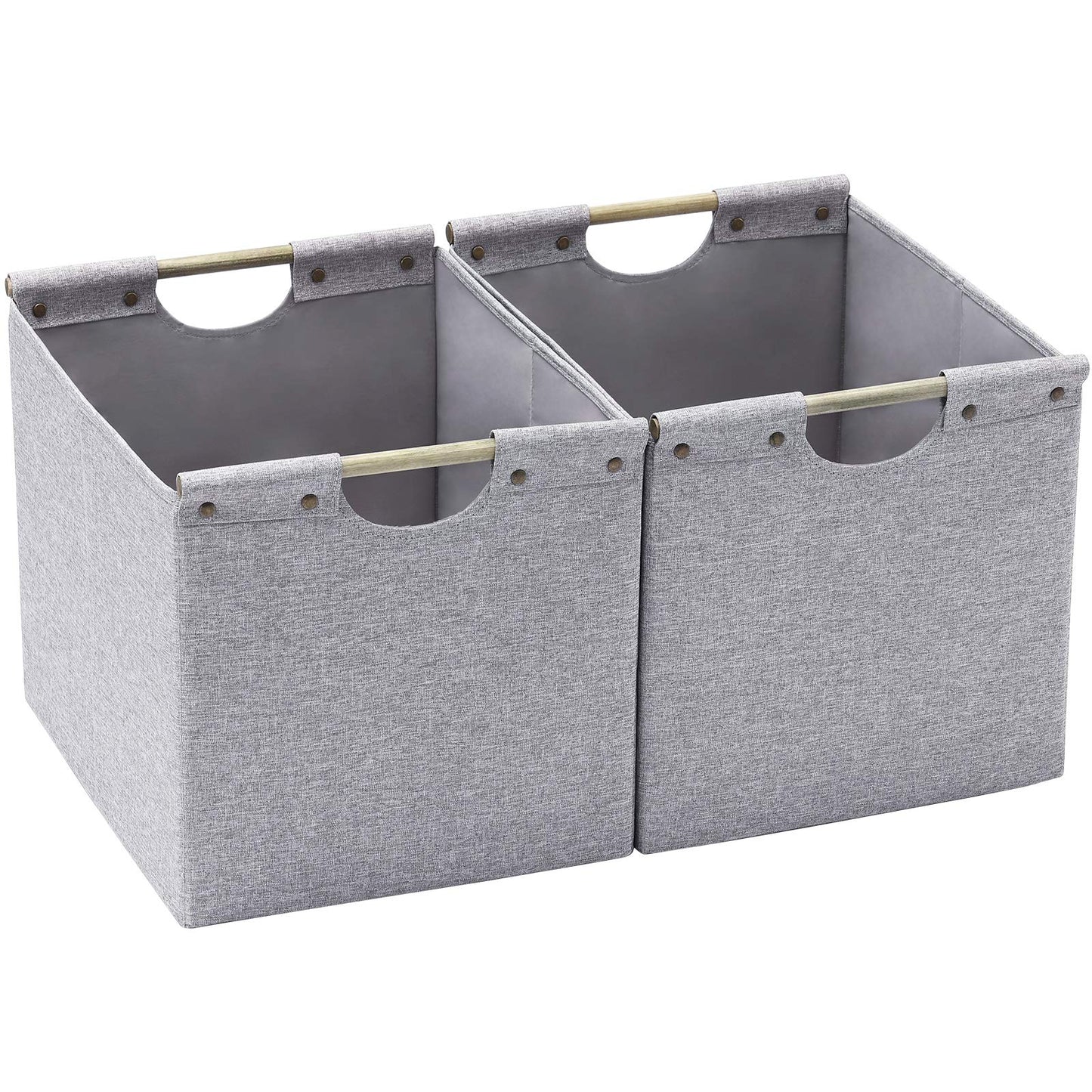 HOONEX Large Collapsible Storage Bins, Linen Fabric, Pack of 2, Storage Baskets with Wooden Carry Handles and Sturdy Heavy Cardboard, for Home, Office, Car, Nursery, Black