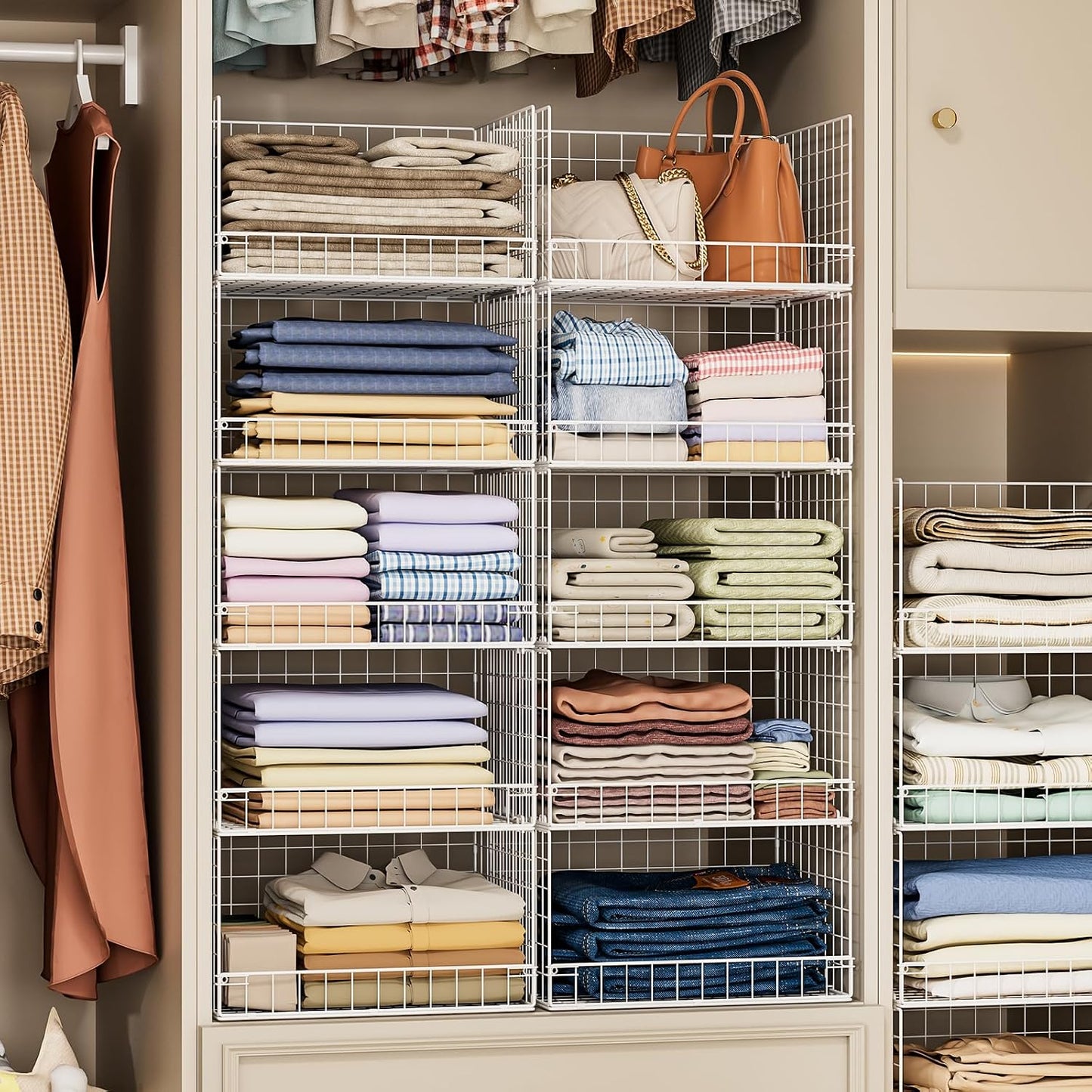 Yociyoga 5-Tier Stackable Closet Organizers and Storage Basket - Foldable Closet Shelf Organizer System, Space-Saving Clothes Storage Bins Drawer Organizer for Wardrobe, White (Patent 30022416)