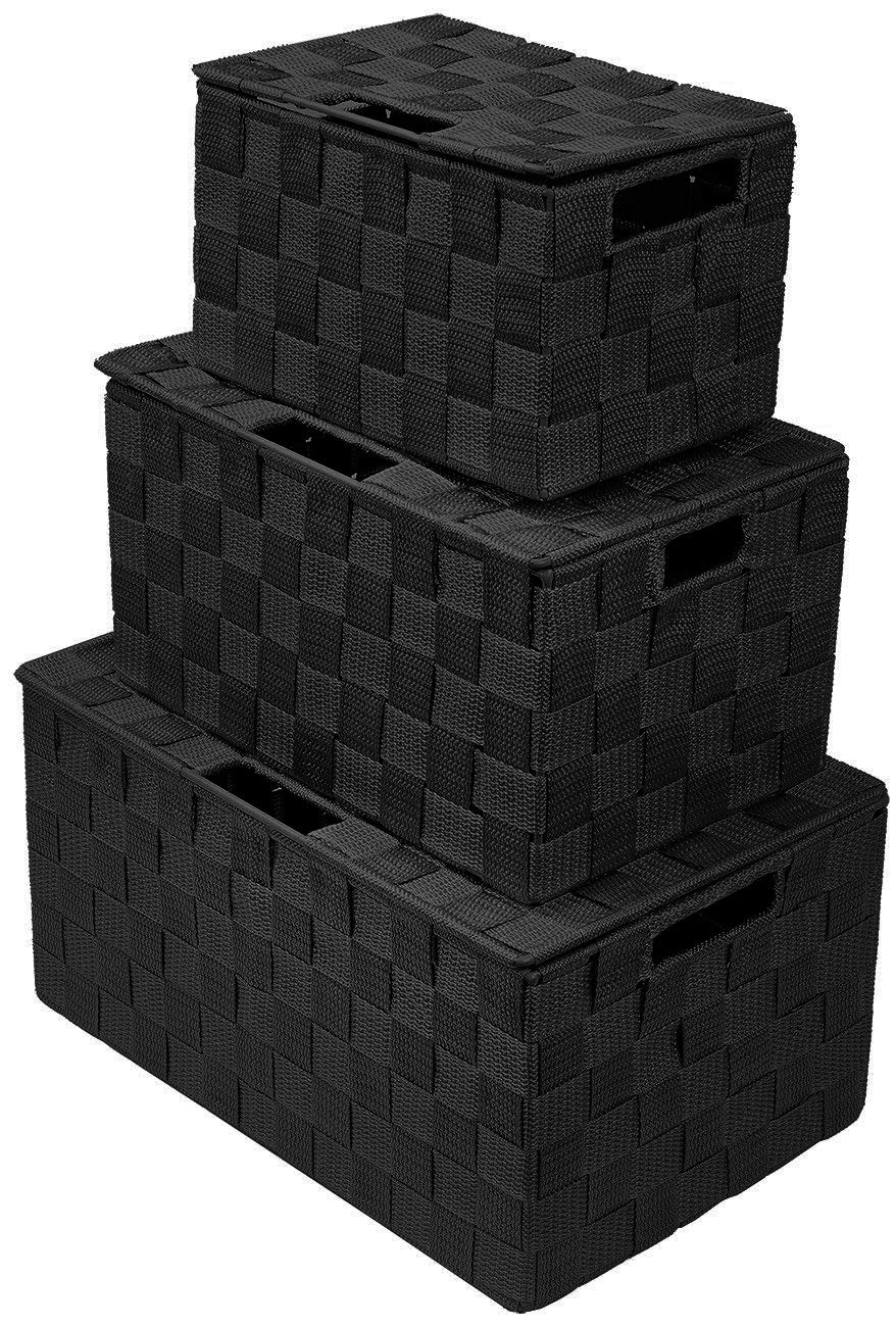 Sorbus Storage Basket with Lid, 3-Piece Woven Set for Shelves (Black)