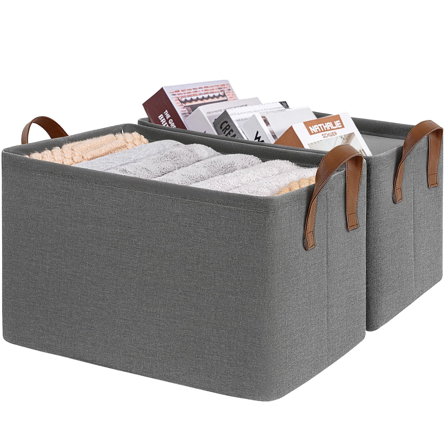 CHICVITA 30L Large Fabric Closet Bins for Shelves, 2Pack, Beige