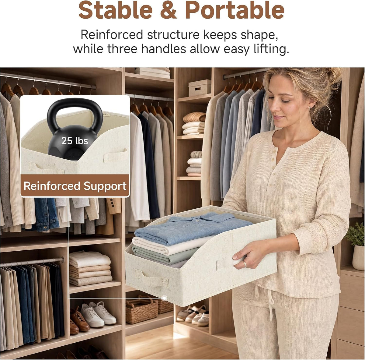 StorageWorks Closet Storage Bins, Beige(Cotton-linen), Medium, 3-Pack