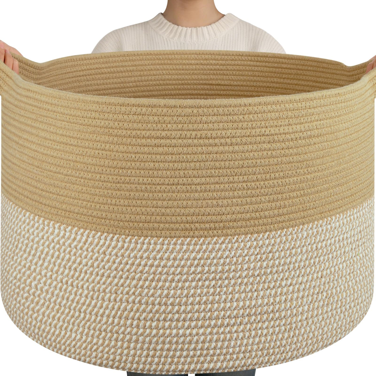 OIAHOMY 90L XXXLarge Blanket Basket Living Room Laundry Basket Brown