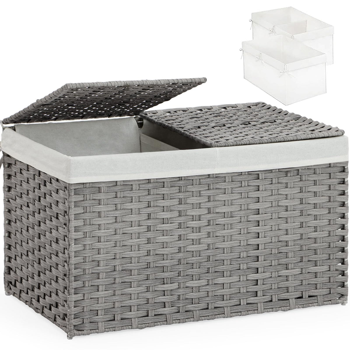 SETVSON Storage Basket with Lid, 2-Lid PE Rattan Storage Bin, Natural