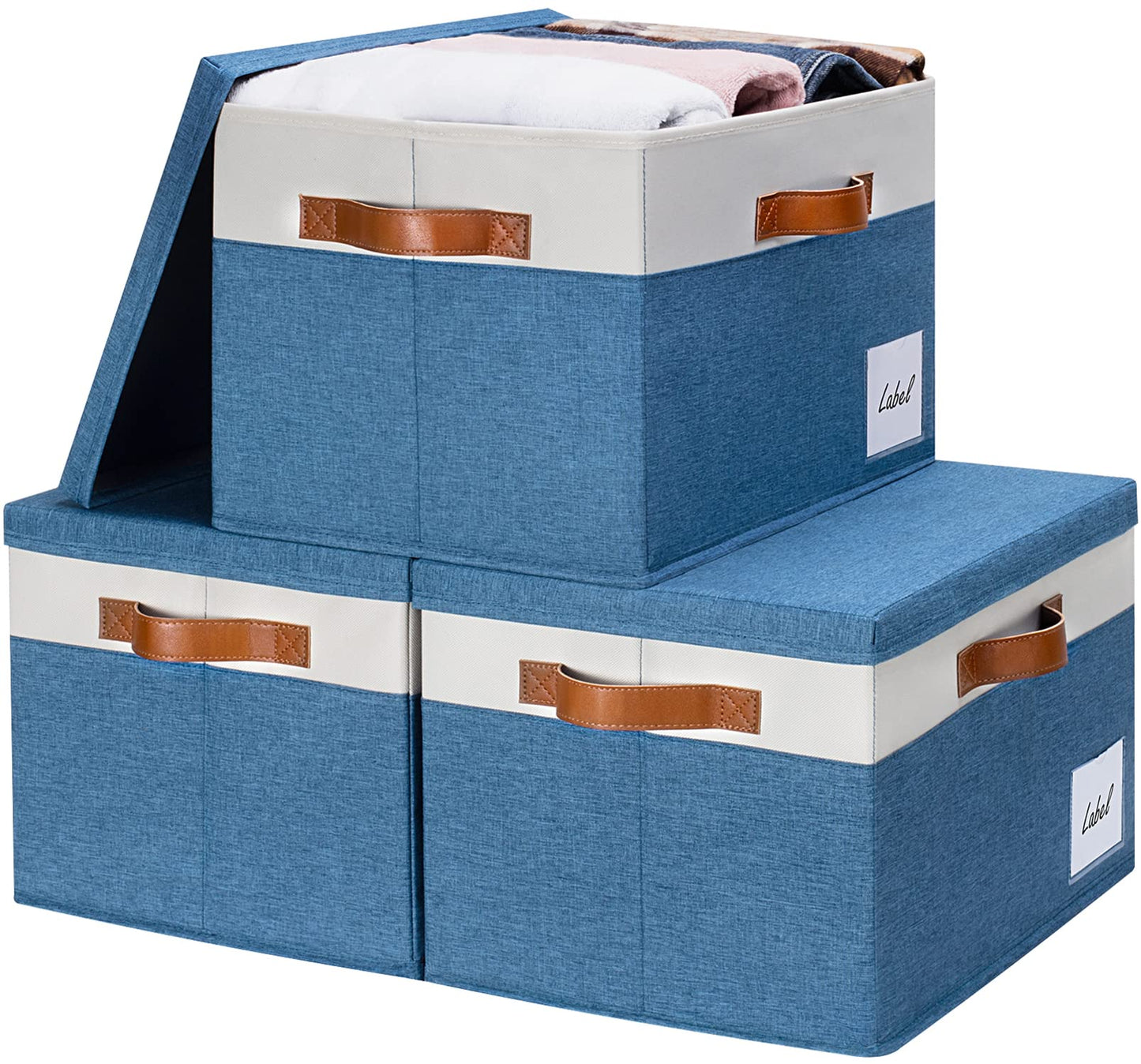 GhvyenntteS Large Fabric Storage Bins with 3 Handles, 15x11x9.6 Inch Storage Baskets for Shelves, Foldable Closet Storage Bins for Shelves, Closet Organizers and Storage Boxes 3 Pack