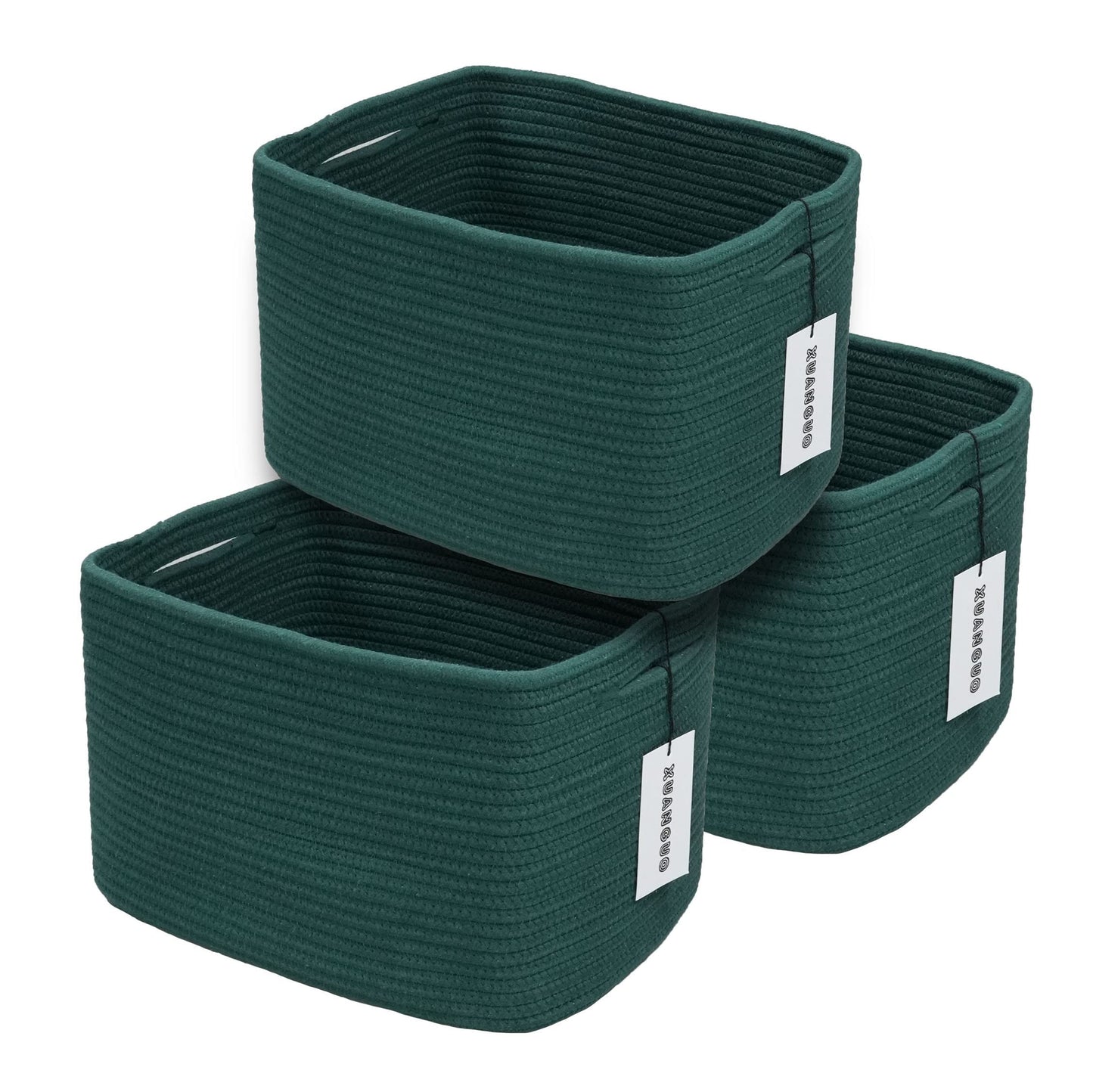 XUANGUO Woven Cotton Rope Storage Baskets 15x10x9.3" 3 Pack White and Brown