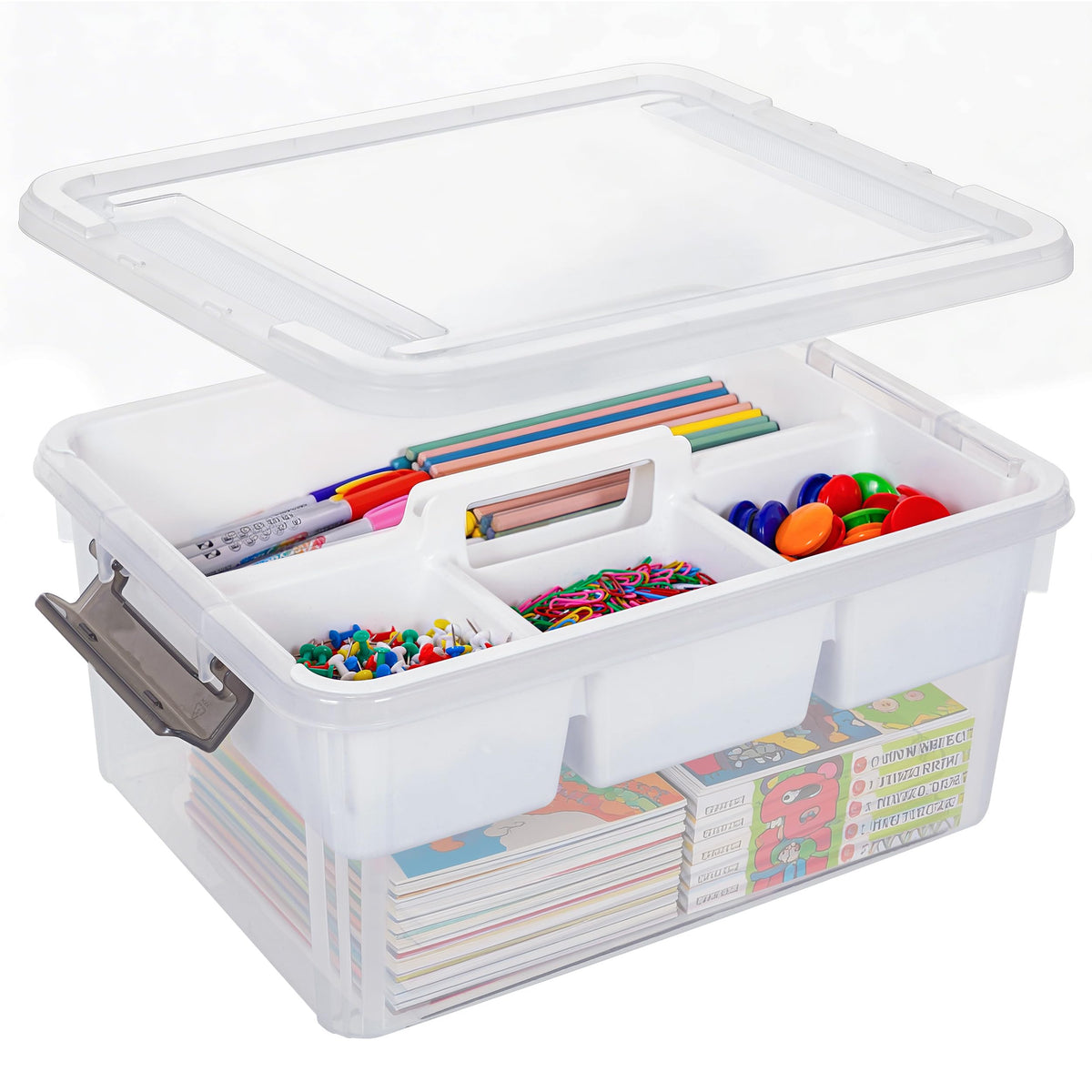 Citylife 17QT Clear Craft Organizers and Storage Box with Removable Tray