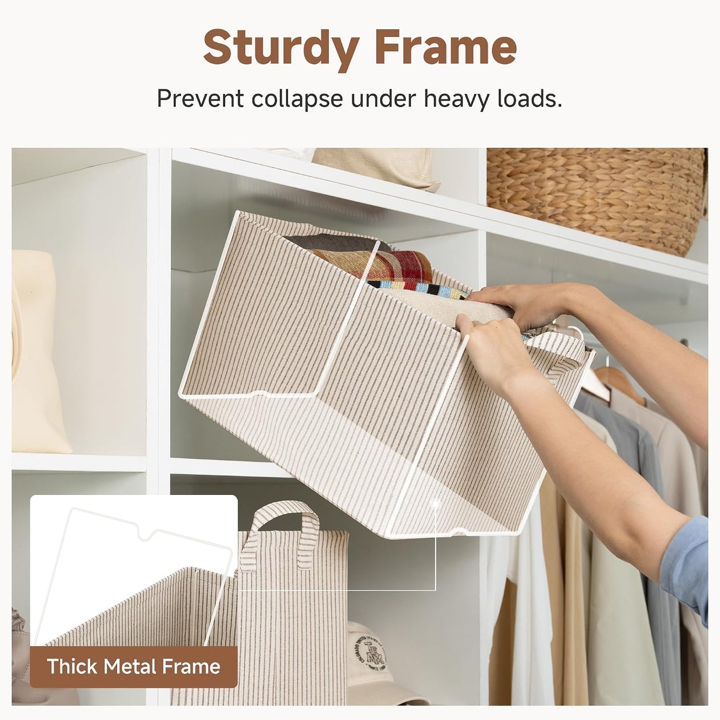 StorageWorks Fabric Storage Bins, Khaki and Beige Stripes, 2-Pack