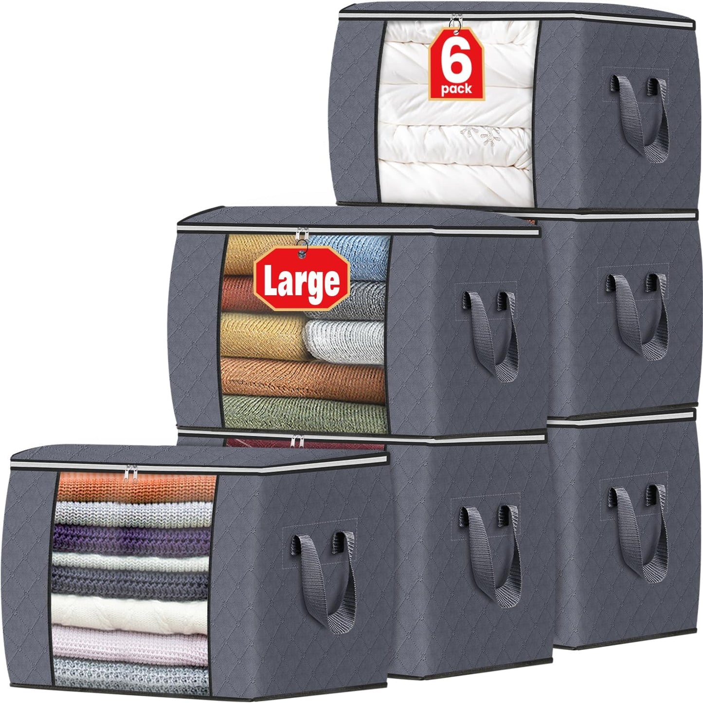 Fab totes 6 Pack Storage Bags for Clothes Blanket Storage Bins with Lids