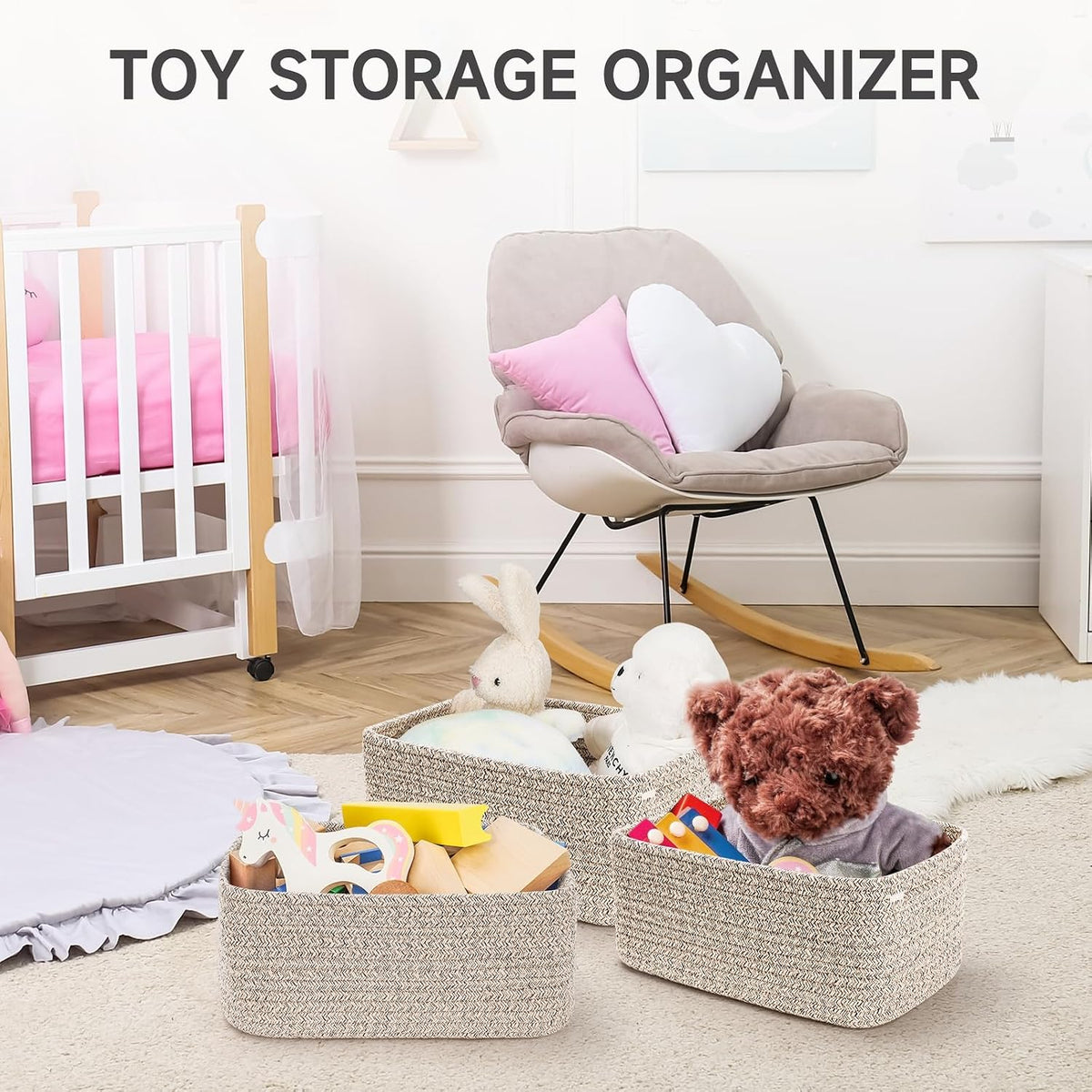 3 Pack Small Storage Baskets for Organizing, 11.8×7.8×5.1", Mixed Brown