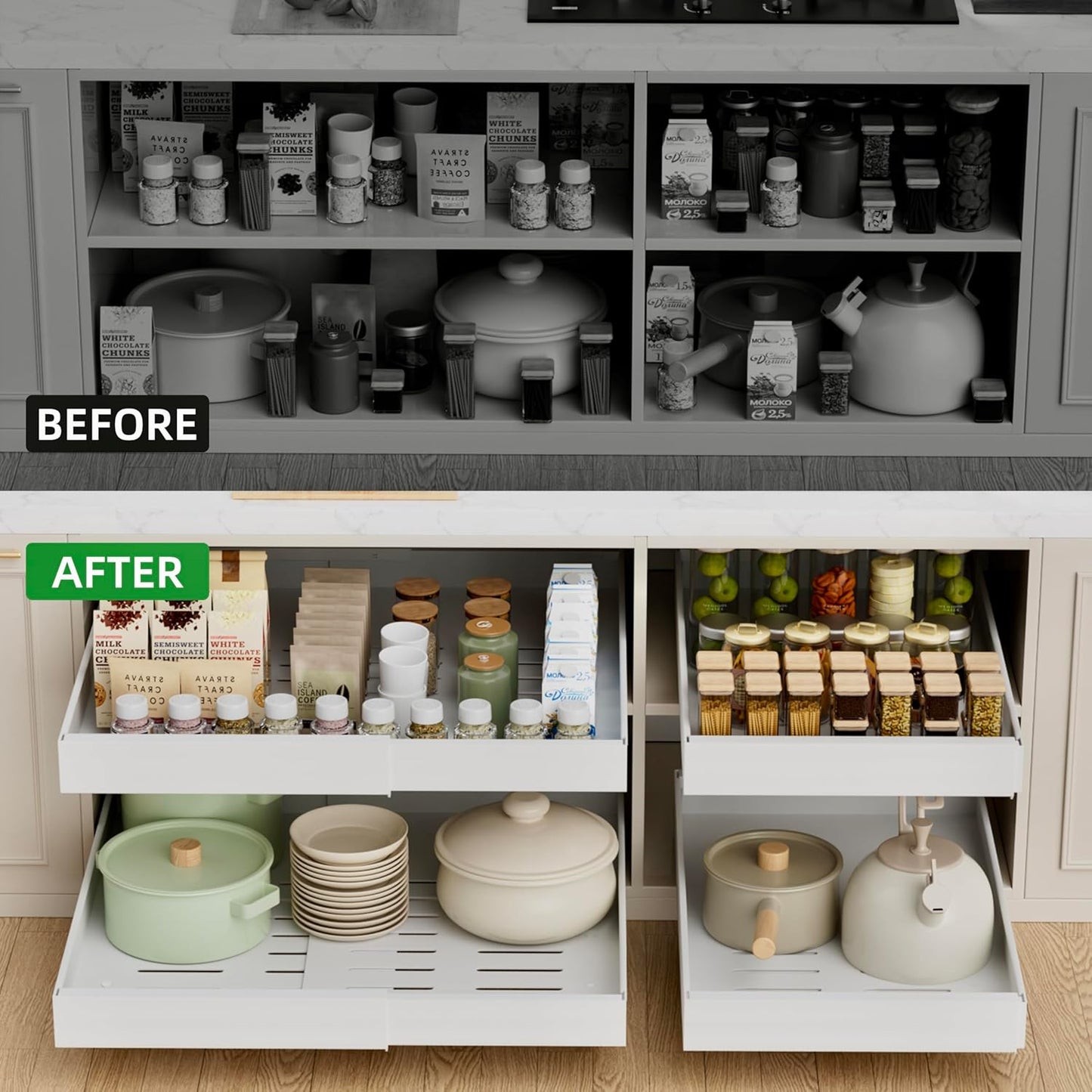 PAKETA 4 Pack Expandable Pull Out Cabinet Organizer,21" Deep
