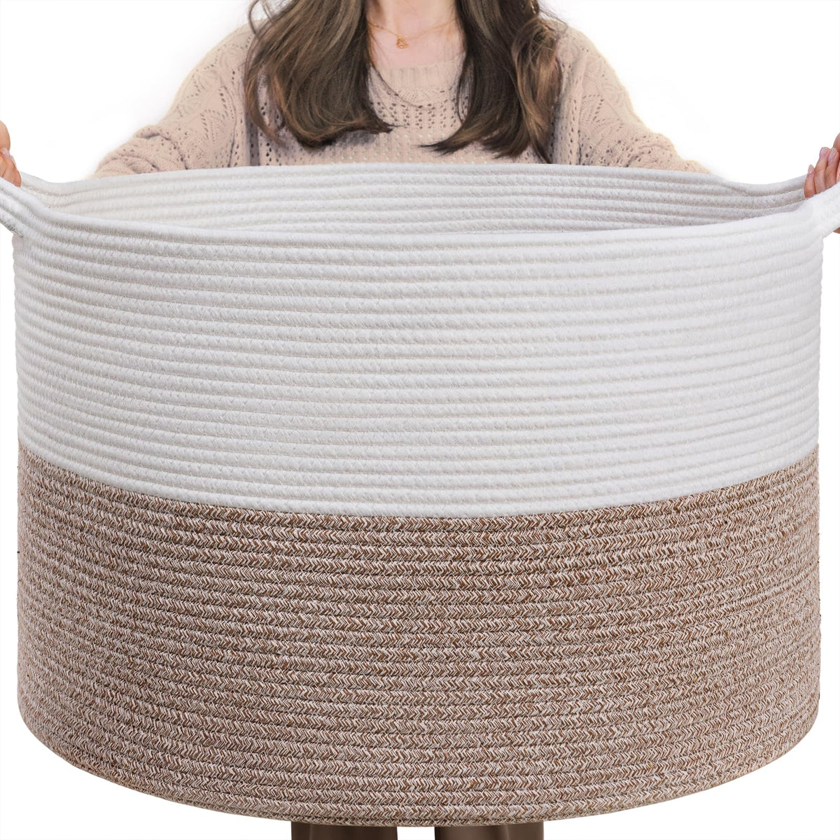 INDRESSME XXXLarge Woven Rope Blanket Basket Living Room Brown, 90L