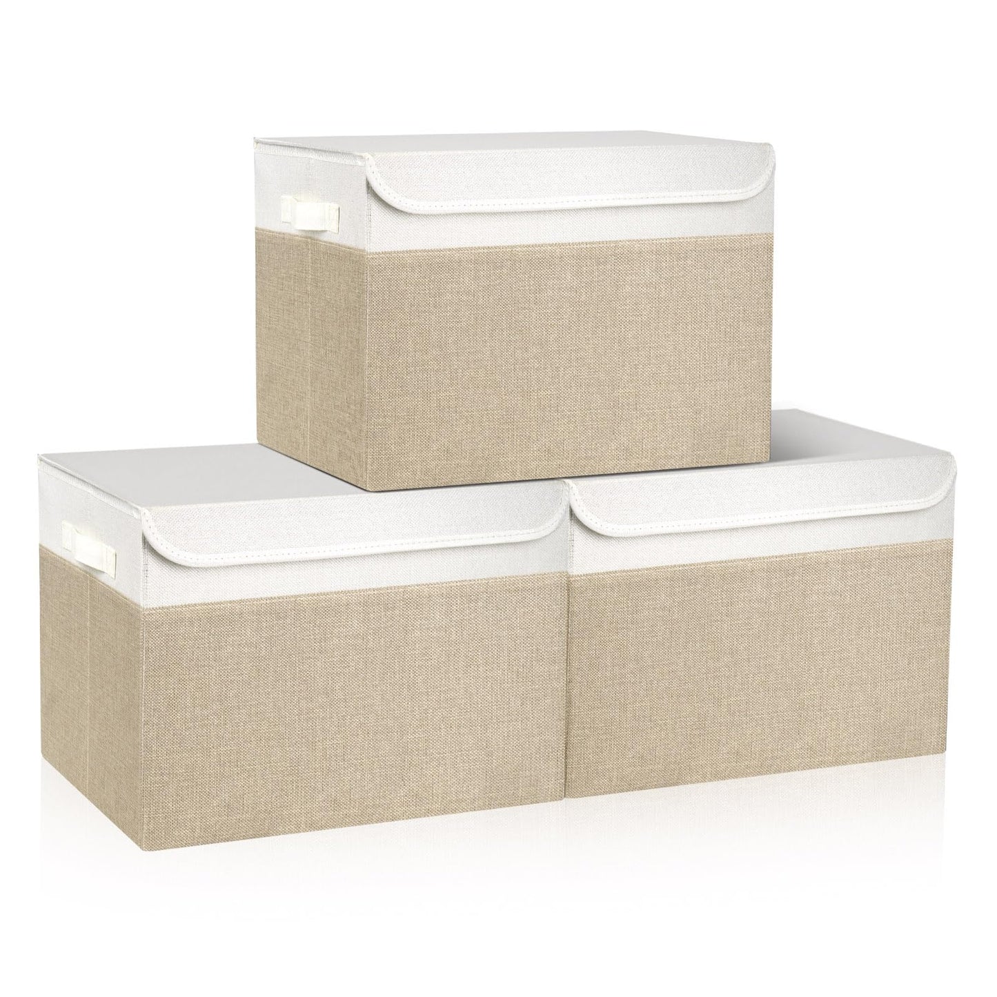 Bagnizer Large 22 Quart Linen Fabric Foldable Storage Bin Cube Organizer Basket with Flip-Top Lid & Handles, Clothes Blanket Box for Home, Office, Closet, Black, 4 Pack 14.6 x 9.5 x 9.5”