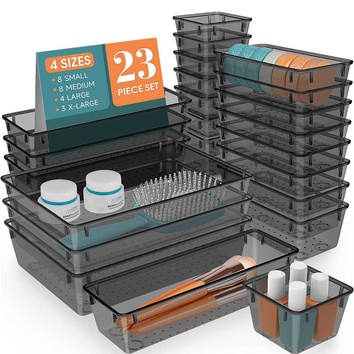 StorMiracle 28 PCS Clear Plastic Drawer Organizers Set, 4 Size Desk Drawer Organizer Trays for Makeup, Jewelry, Kitchen Utensils, Gadgets and Office Accessories