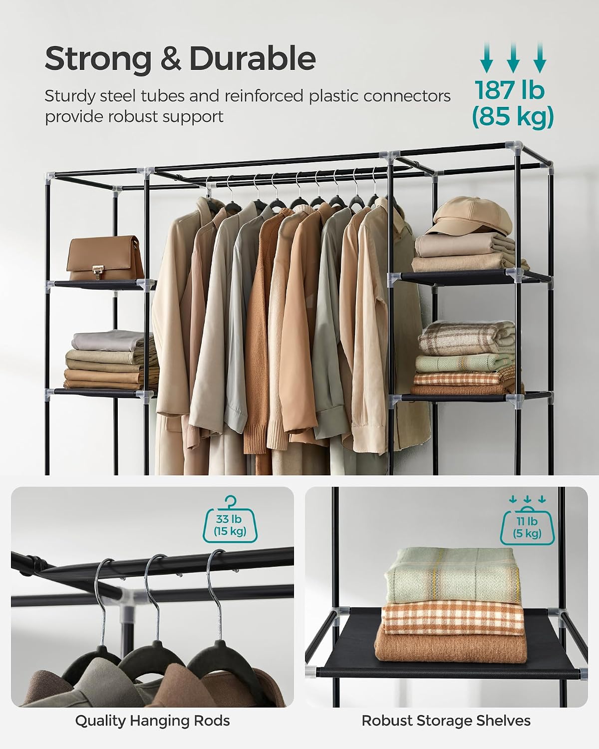 SONGMICS Closet Wardrobe, Portable Closet, Clothes Storage Organizer