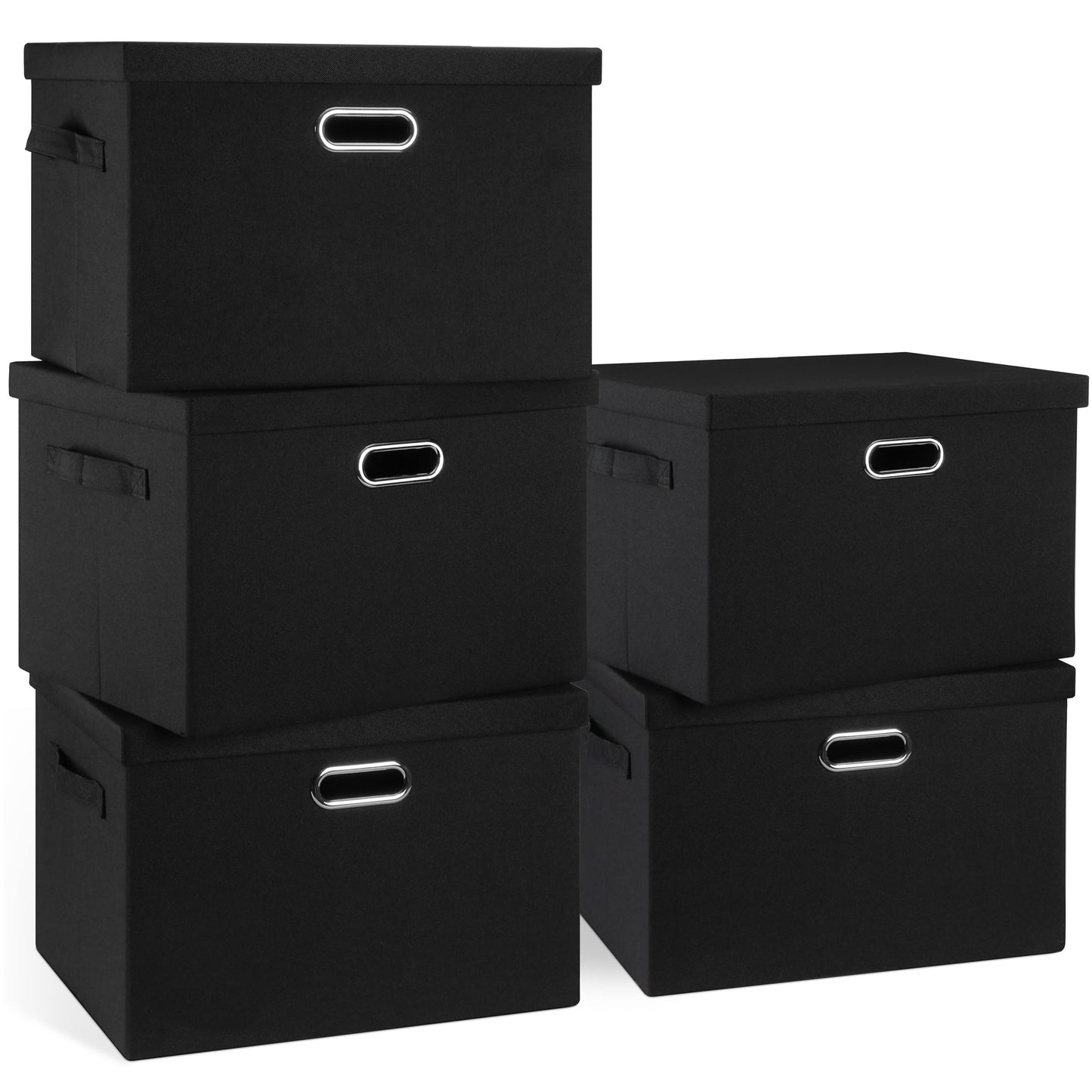 Graciadeco Large Quart Collapsible Stackable Storage Bins with Lids, 3 Packs Beige Linen Fabric Closet Boxes with Lids, Storage Cube Baskets Container Organizers for Bedroom Office(16.6 x 11.7 x 10.8)