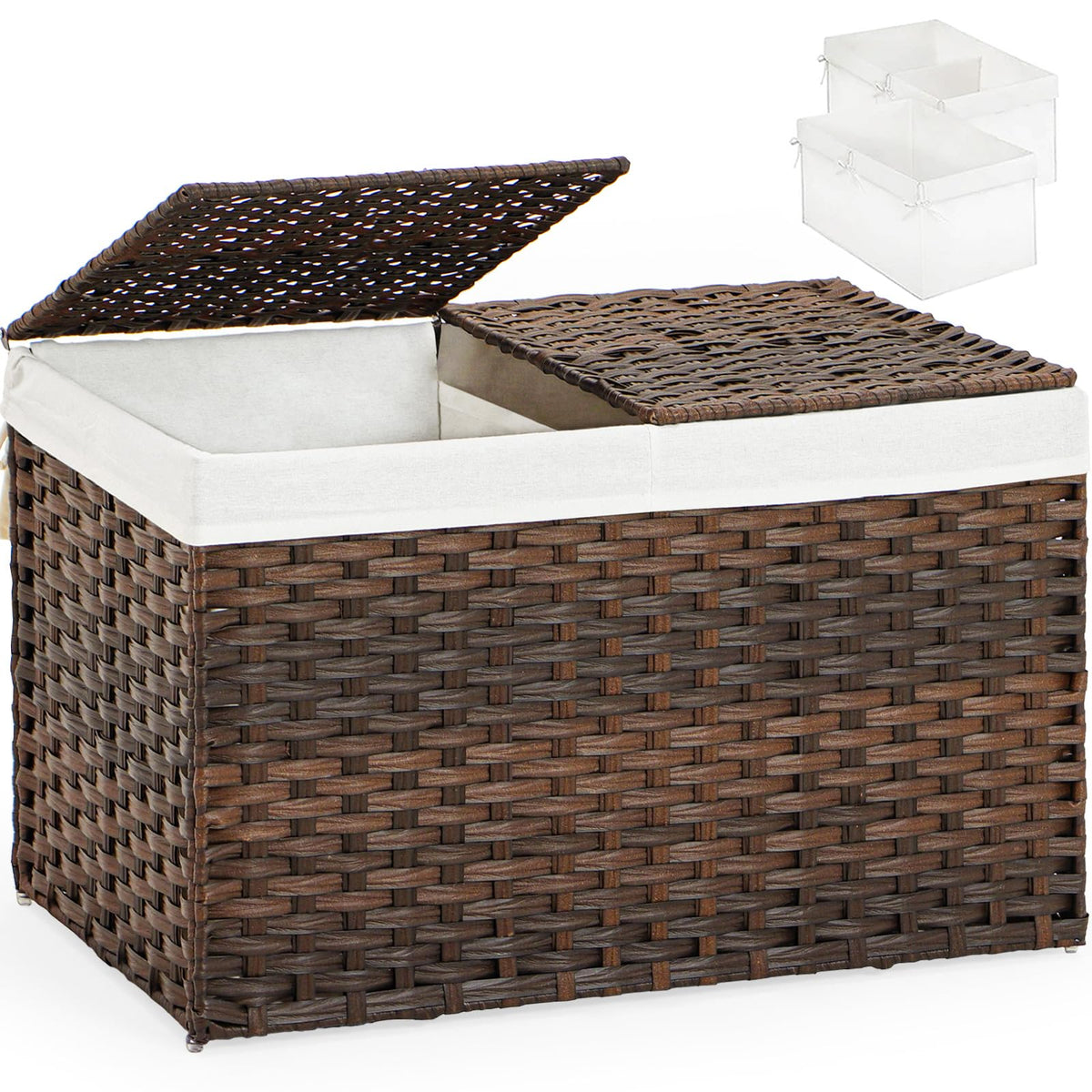 SETVSON Storage Basket with Lid, 2-Lid PE Rattan Storage Bin, Natural
