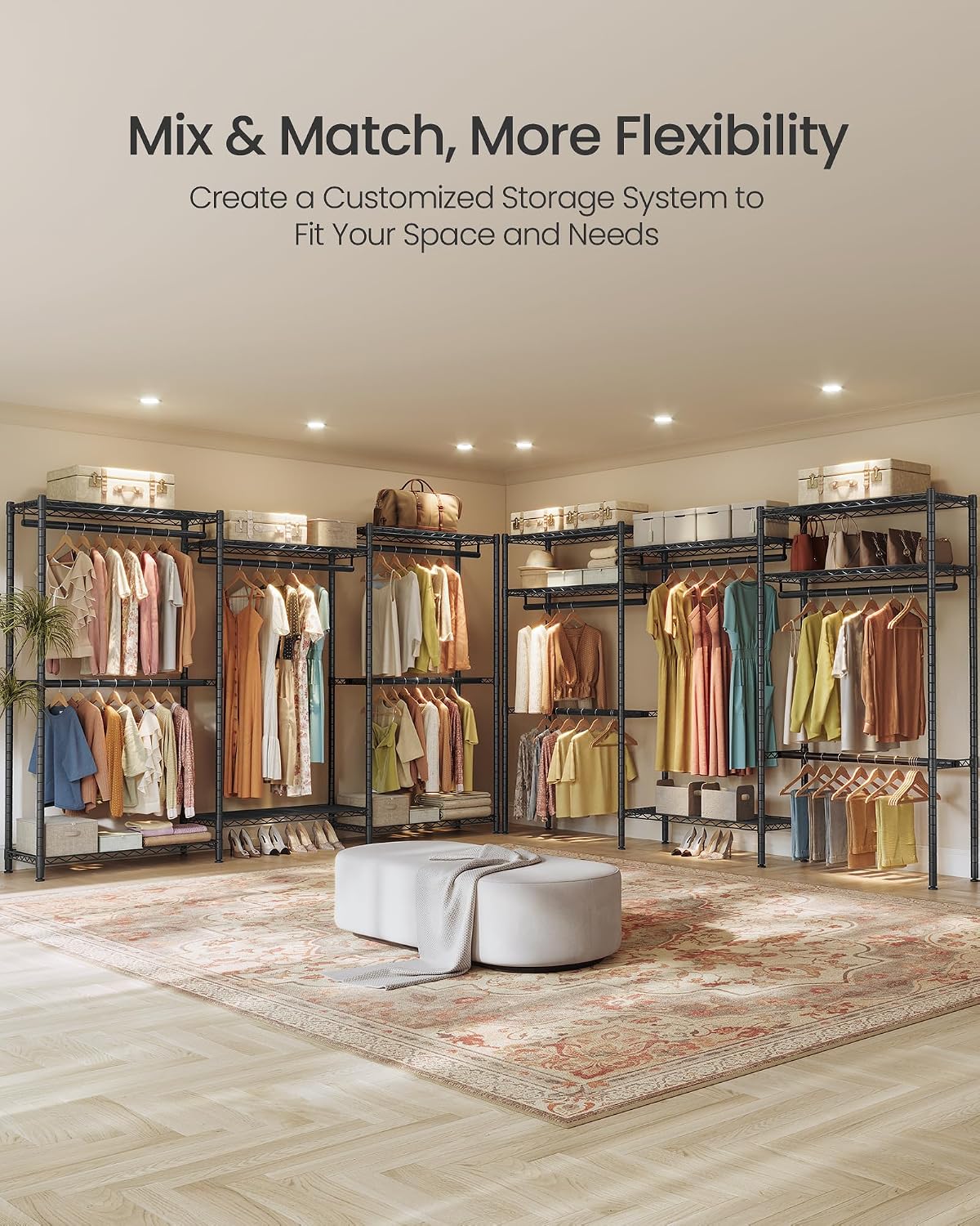 SONGMICS Closet Organizers and Storage, Clothes Rack with Shelves