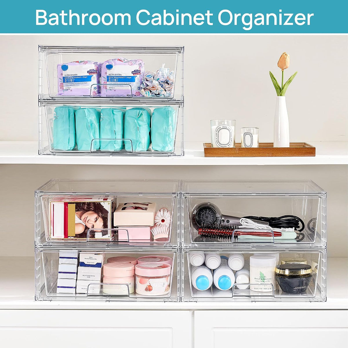 Vtopmart 2 Pack Large Clear Stackable Storage Drawers for Closet, Pantry