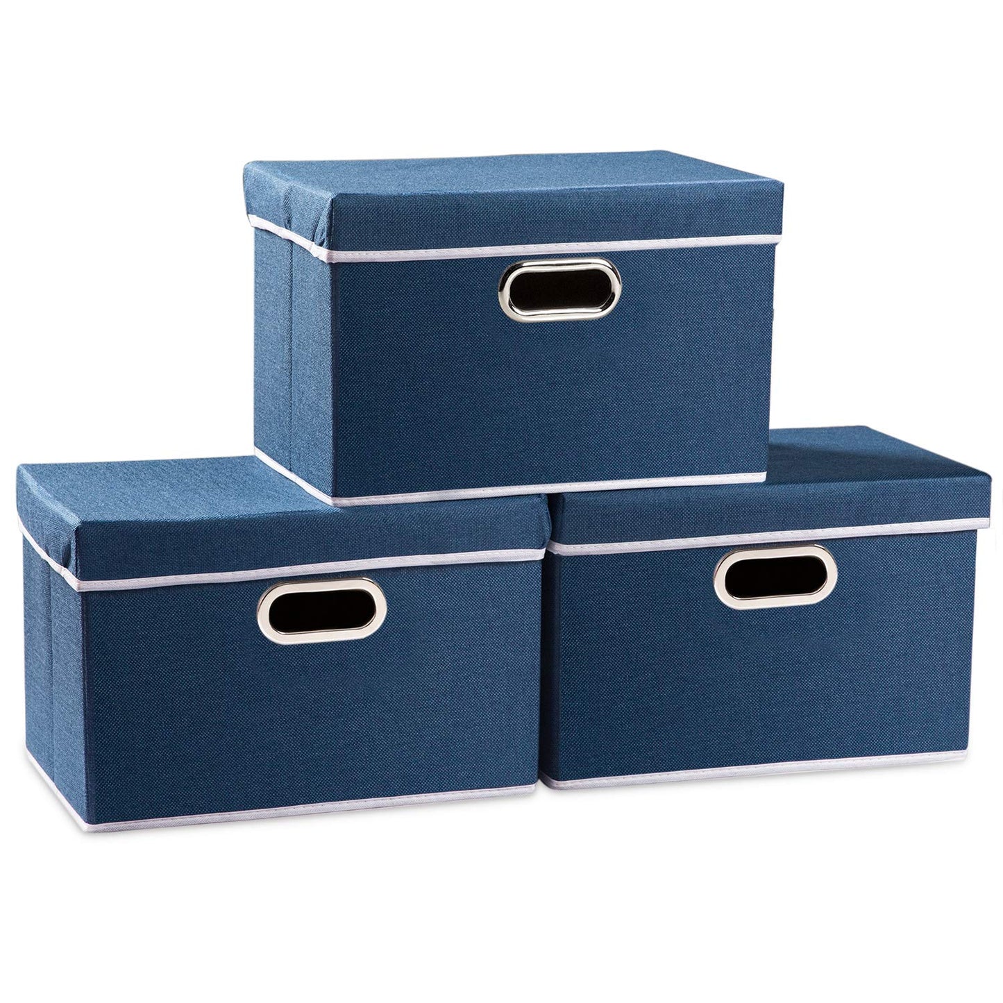 PRANDOM Large Collapsible Storage Bins with Lids [3-Pack] Jute Fabric Foldable Storage Boxes Organizer Containers Baskets Cube with Cover for Home Bedroom Closet Office Nursery (17.7x11.8x11.8)