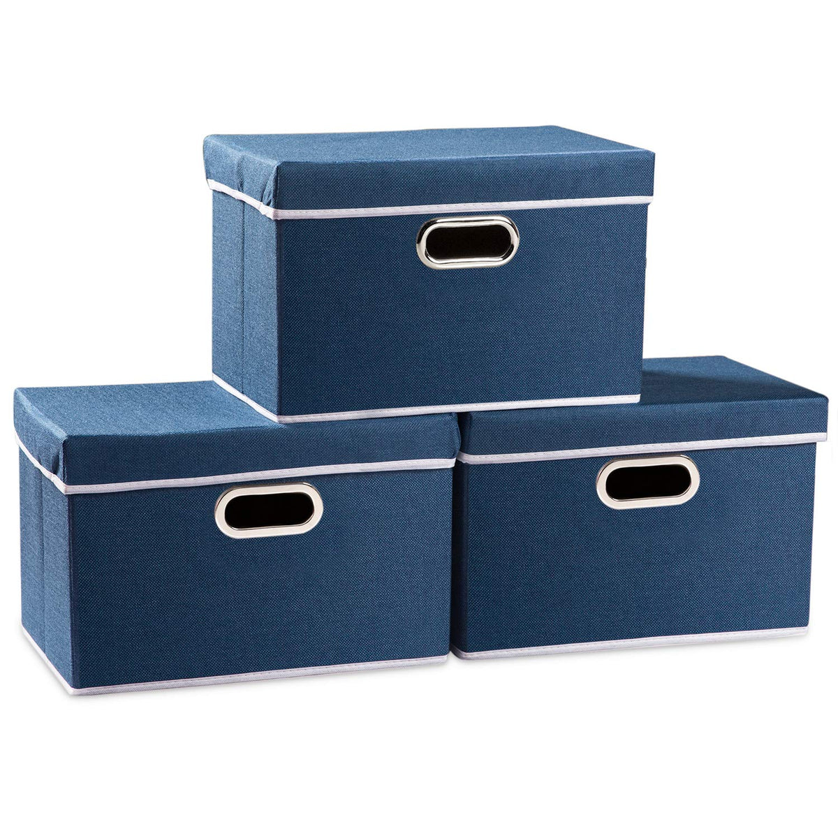 PRANDOM Large Collapsible Storage Bins with Lids [3-Pack] Linen/Cotton Blend Foldable Storage Boxes Organizer Containers Baskets Cube with Cover for Home Bedroom Closet Office Nursery(17.7x11.8x11.8)