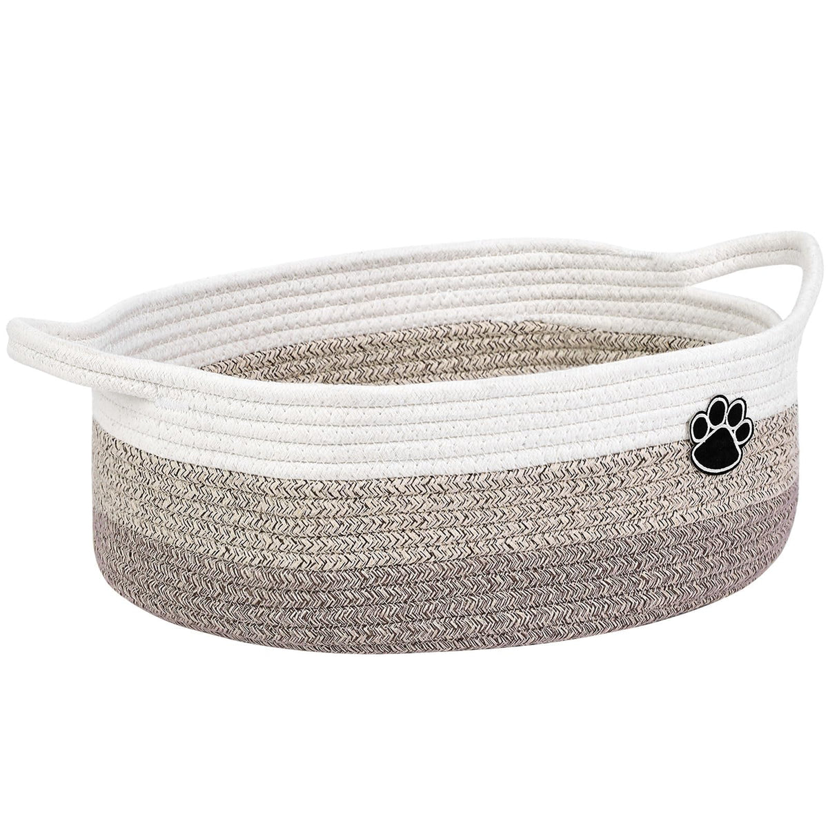 Optish Dog Toy Basket, 30L Toy Box and Bin for Dog Cat Storage, 19.7" X 11" X 7.9" Large Woven Rope Basket for Blanket Storage, Living Room, Bedroom, White & Brown