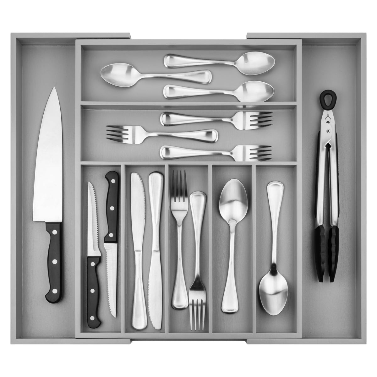 Purawood Kitchen Drawer Organizer - Expandable Utensil Drawer Organizer for Kitchen, Cutlery Tray & Silverware Organizer, 3-5 Slots - Bamboo Organizer for Utensils & Flatware (Natural)