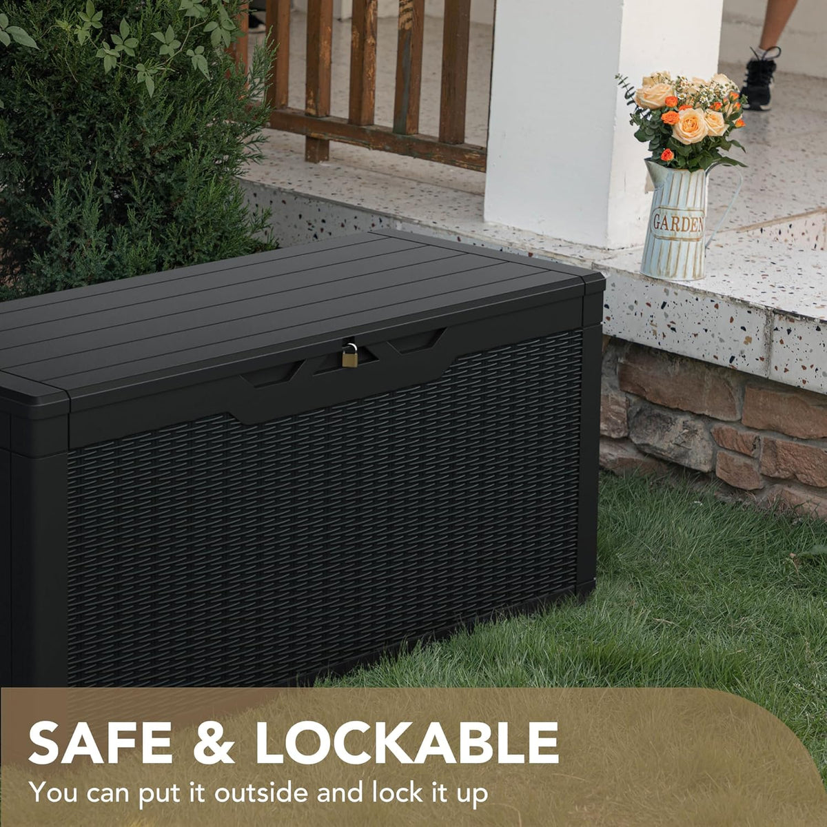 Devoko 100 Gallon Waterproof Resin Deck Box, Large Outdoor Storage Box