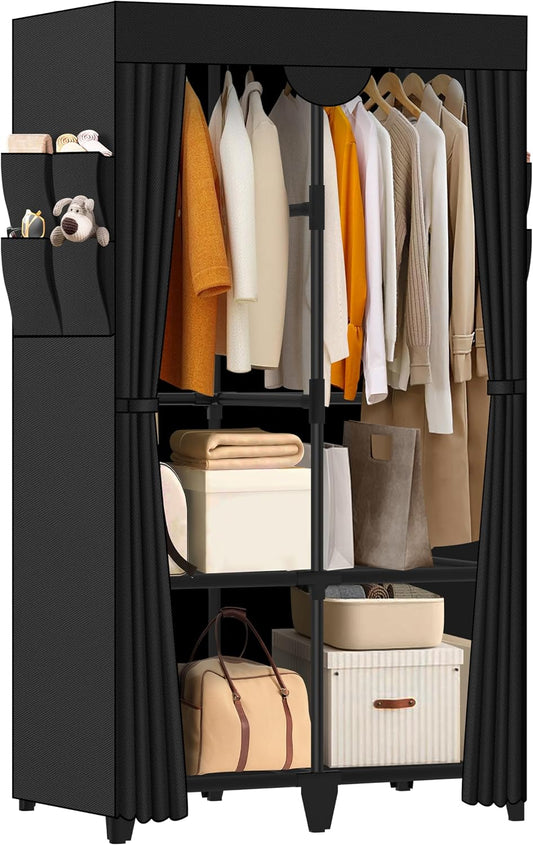 Wardrobe Closet, Quick and Easy Assembly, Black Portable Closet