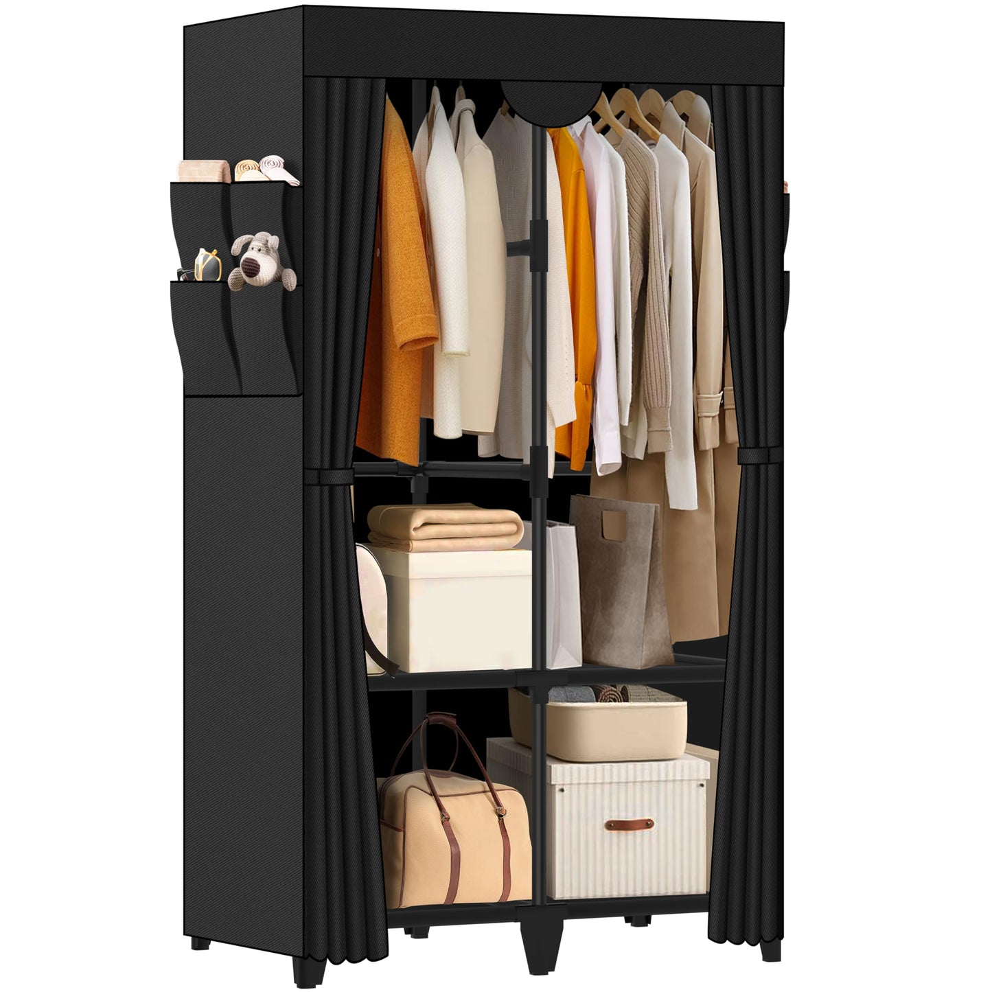Wardrobe Closet, Quick and Easy Assembly, Black Portable Closet