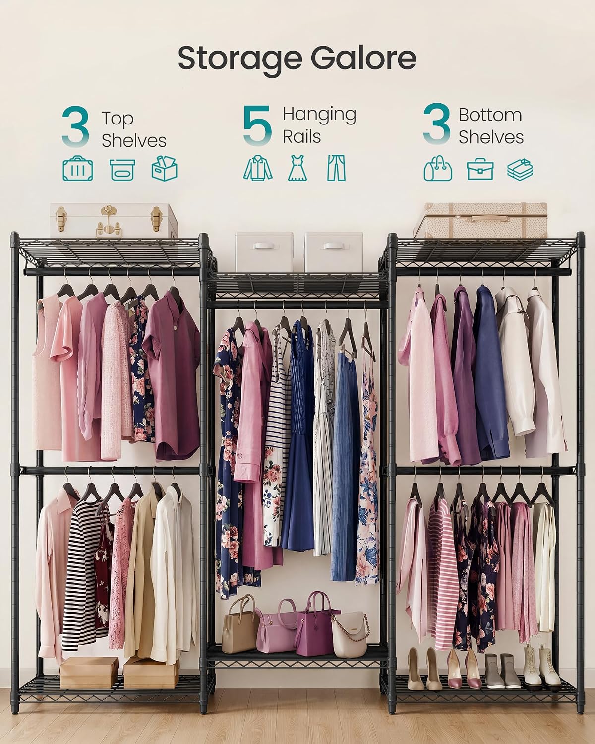 SONGMICS Closet Organizers and Storage, Clothes Rack with Shelves