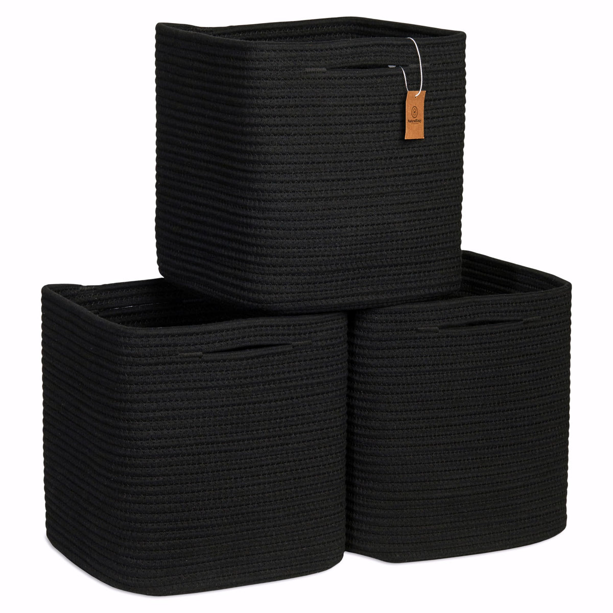 NaturalCozy Storage Cubes 11 Inch Cotton Rope Woven Baskets for Organizing, 3-Pack | Cube Storage Bin | Square Storage Baskets for Shelves Organizer, Classroom, Kids Toy Bins, Closet, Baby Nursery