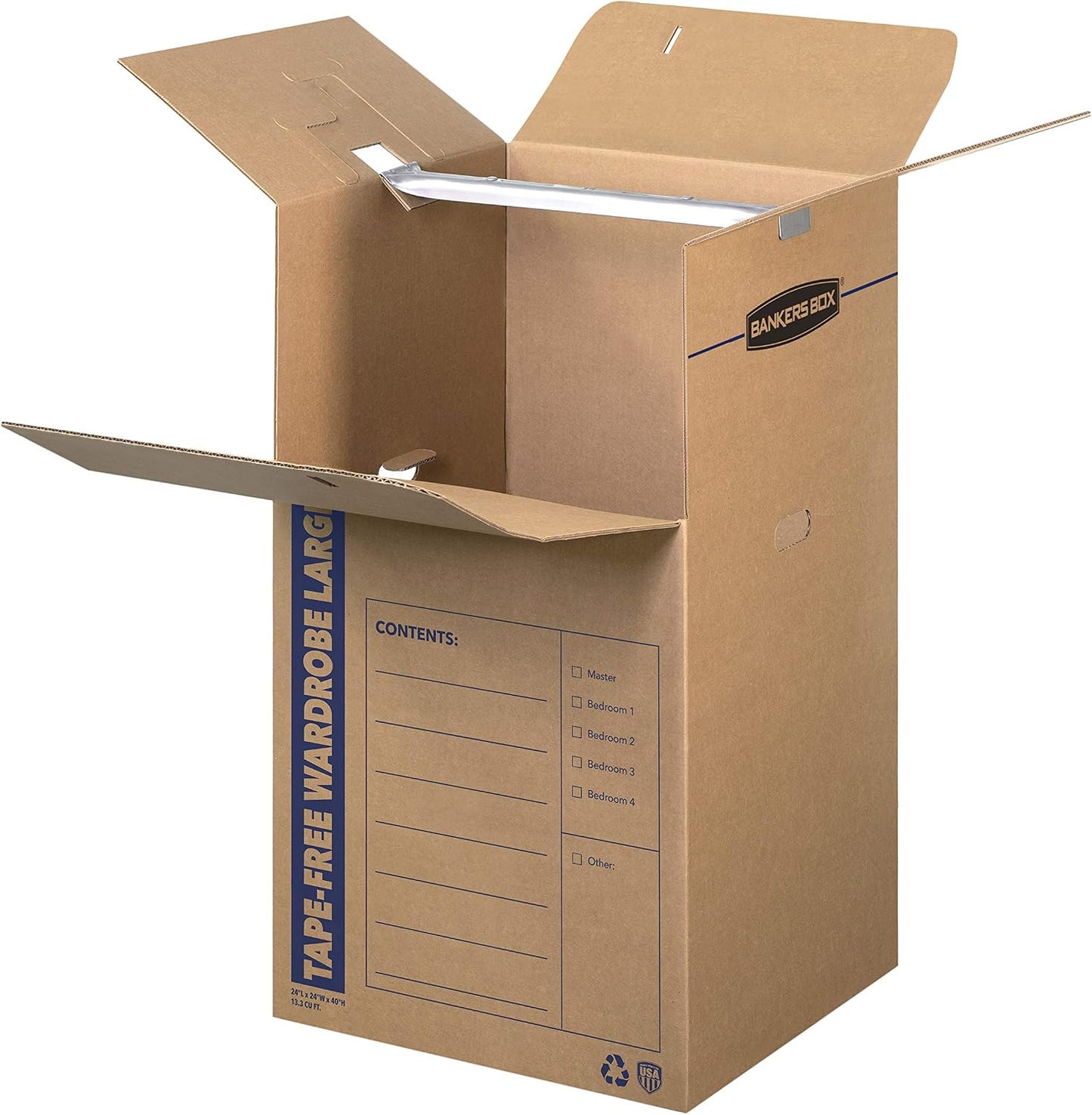 Bankers Box 3-Pack Tall Tape-Free Wardrobe Moving Boxes, 24" x 24" x 40"