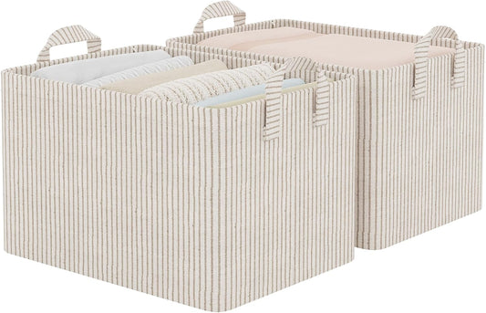 StorageWorks Fabric Storage Bins, Khaki and Beige Stripes, 2-Pack