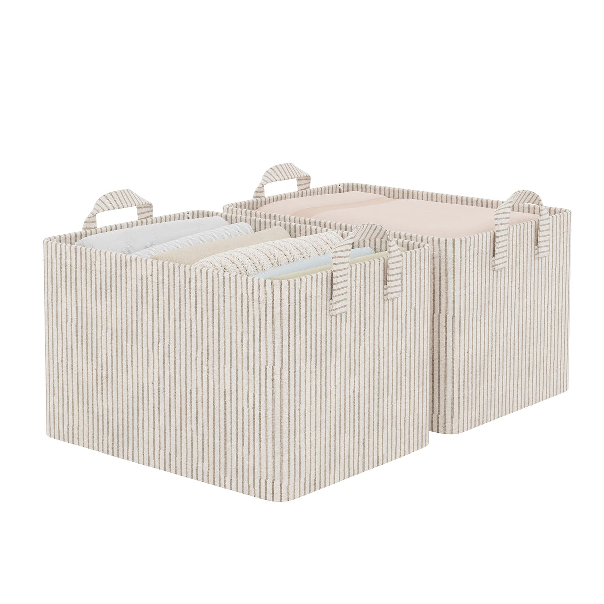 StorageWorks Fabric Storage Bins, Khaki and Beige Stripes, 2-Pack