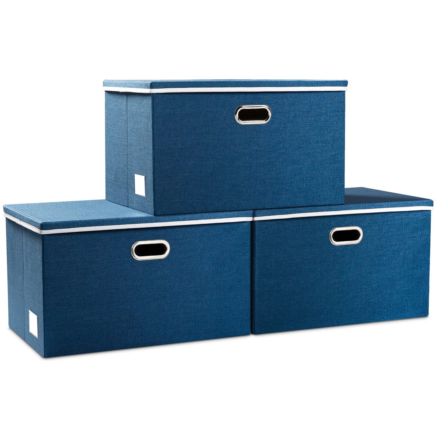 PRANDOM Large Collapsible Storage Bins with Lids [3-Pack] Jute Fabric Foldable Storage Boxes Organizer Containers Baskets Cube with Cover for Home Bedroom Closet Office Nursery (17.7x11.8x11.8)