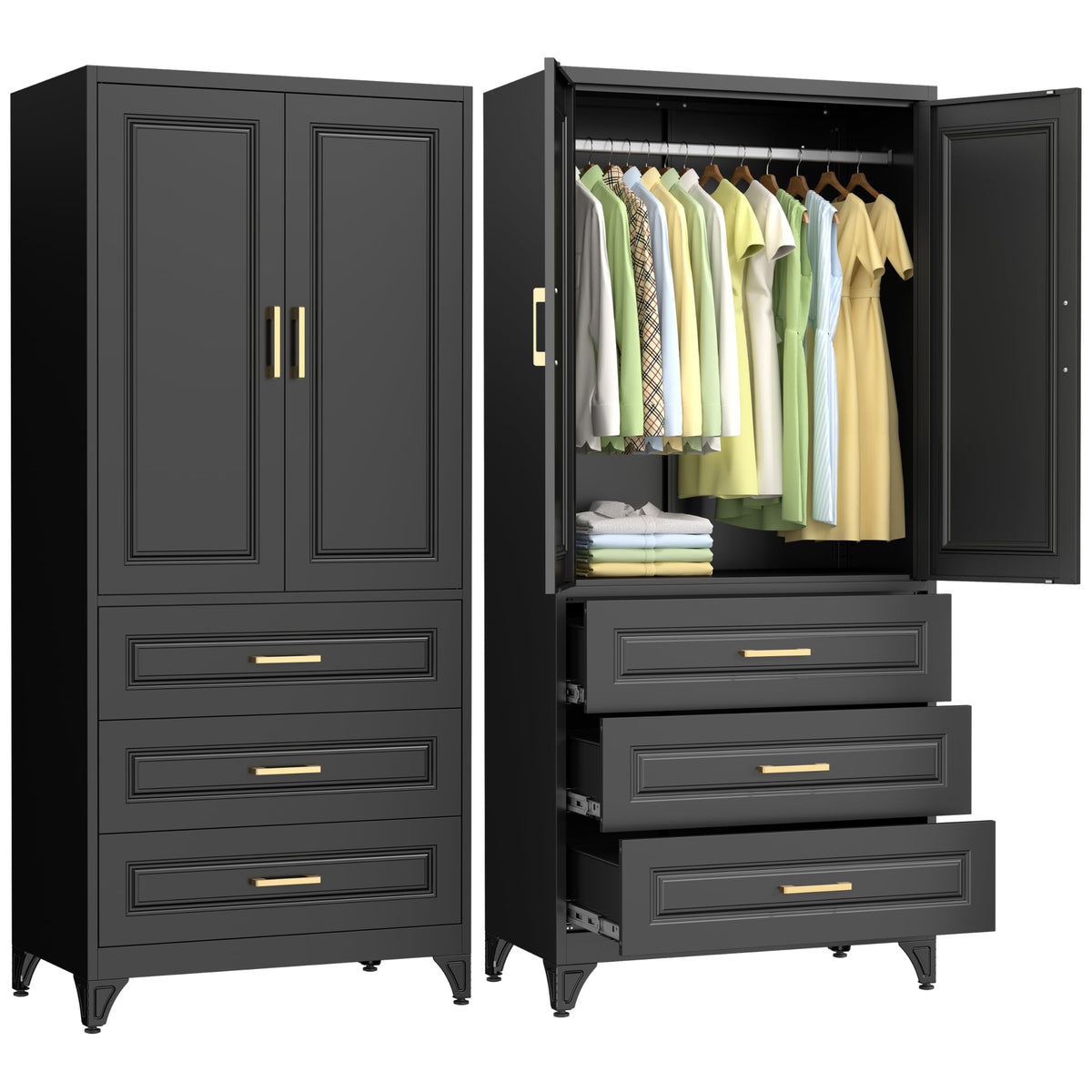 Polup 71" Metal Armoire Wardrobe Closet with Doors and Adjustable Shelves