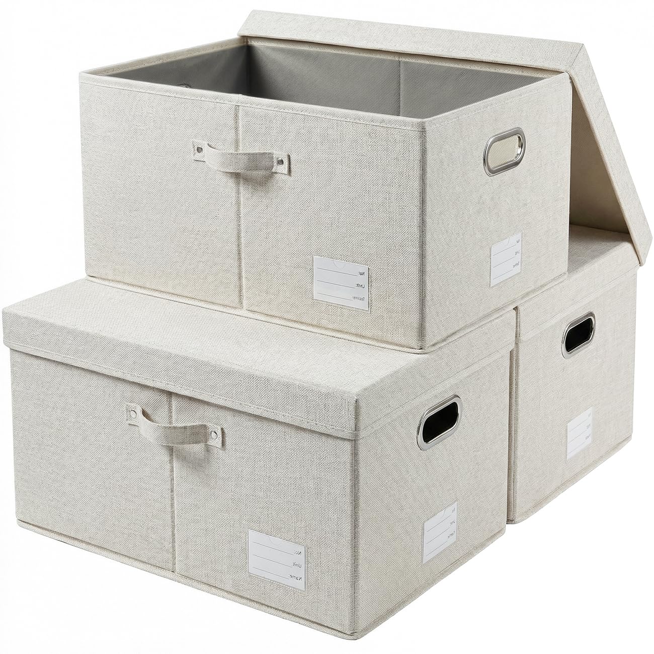 PRANDOM Large Collapsible Storage Bins with Lids [3-Pack] Linen/Cotton Blend Foldable Storage Boxes Organizer Containers Baskets Cube with Cover for Home Bedroom Closet Office Nursery(17.7x11.8x11.8)