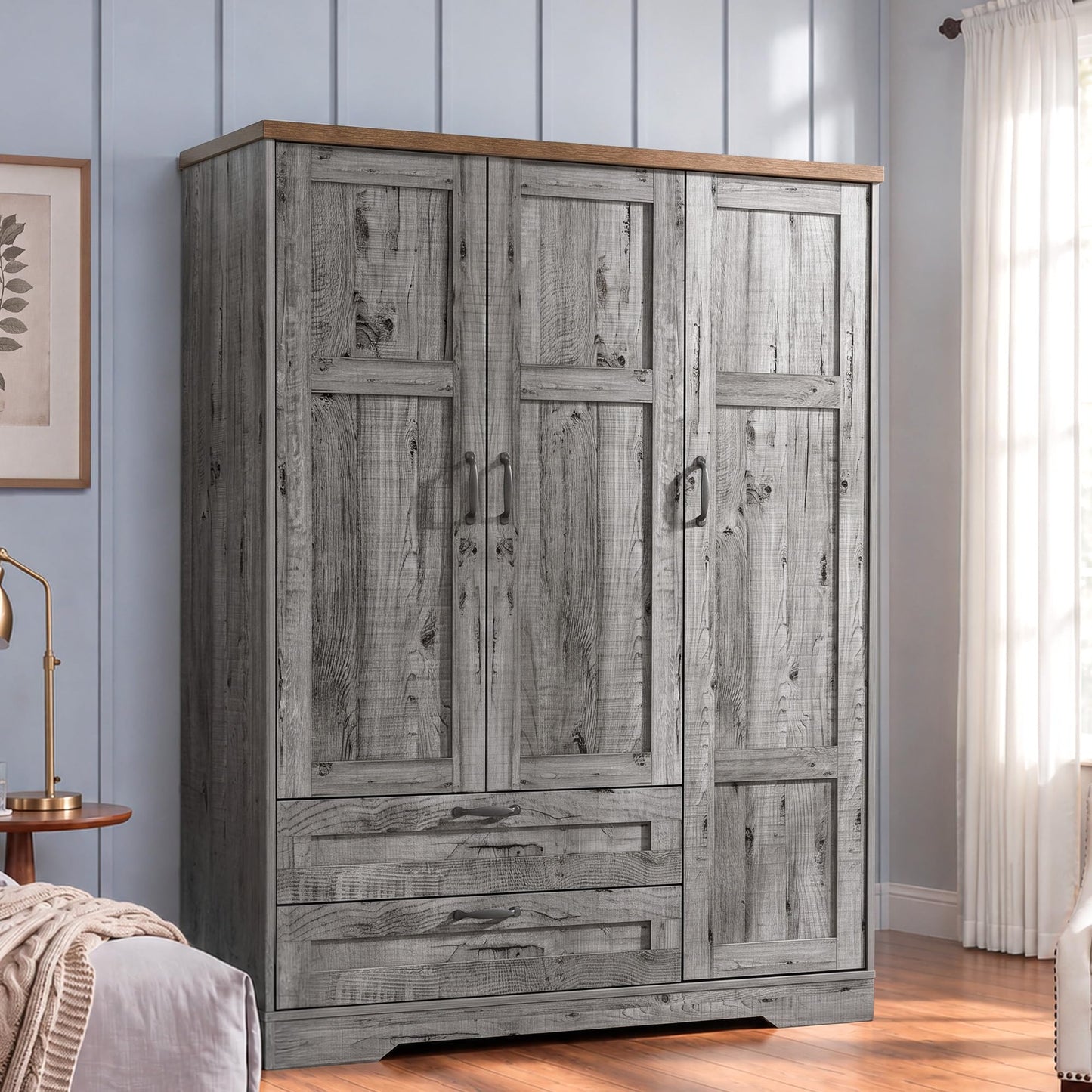 Yechen 71" Wooden Armoire Wardrobe Closet with 2 Doors & 2 Drawers, Natural