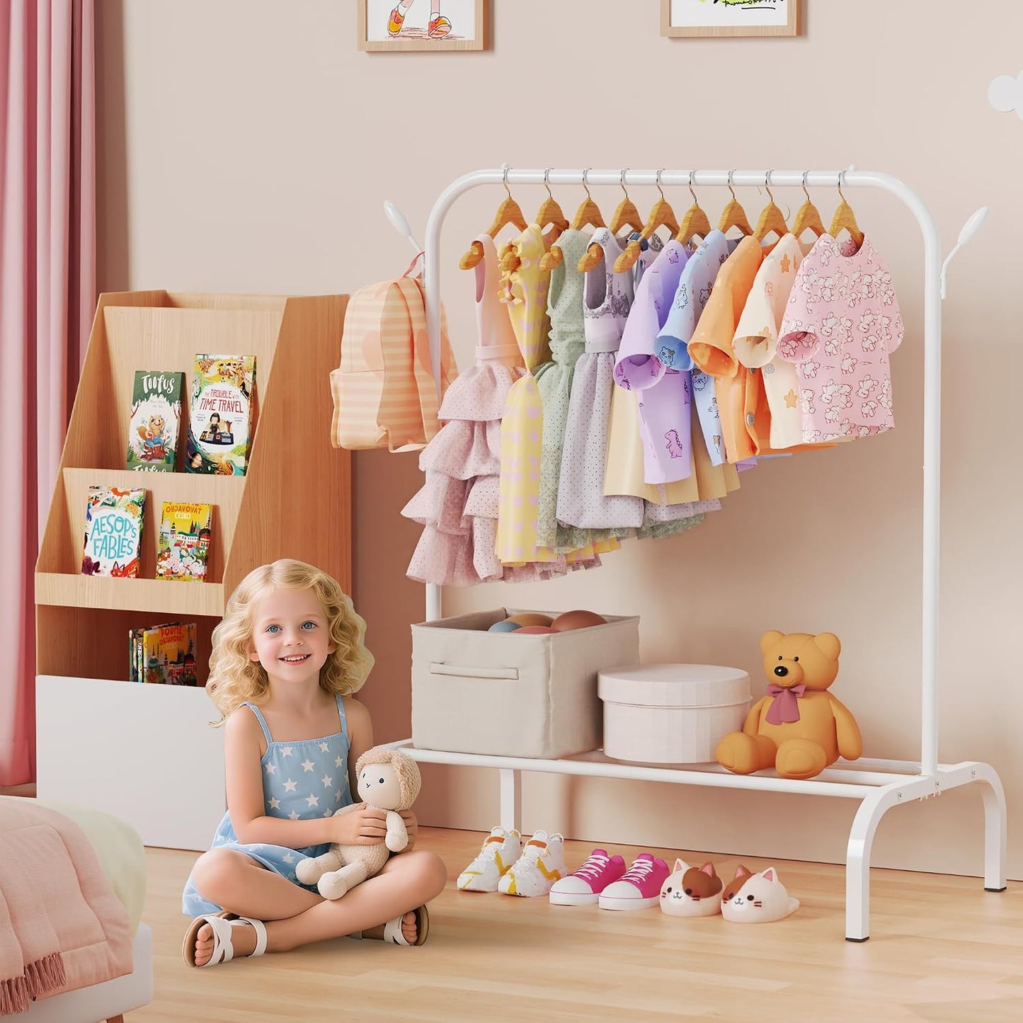 Kids Clothes Rack for Ages 3-6, Montessori Kids Clothing Rack, White
