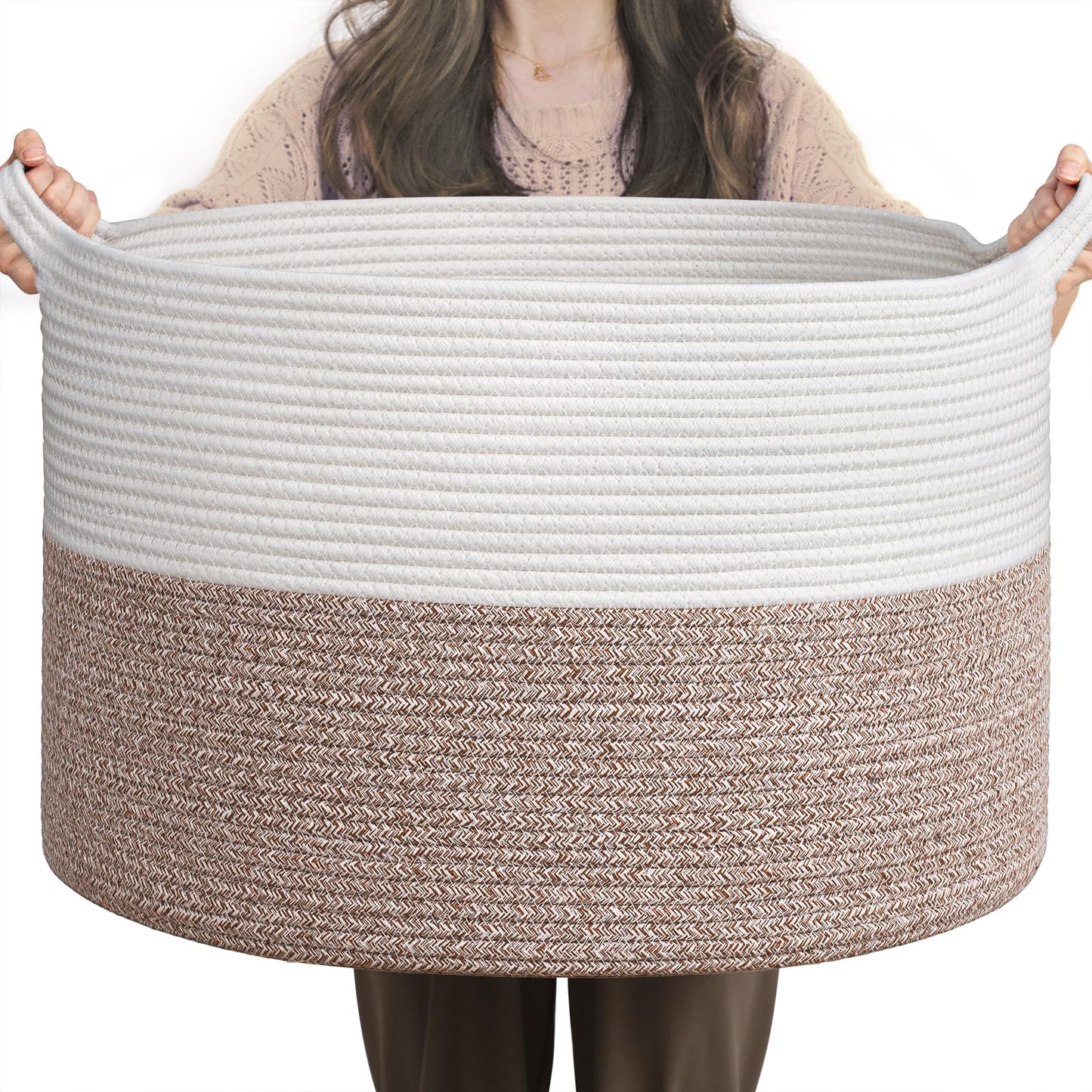 INDRESSME XXXLarge Woven Rope Blanket Basket Living Room Brown, 90L