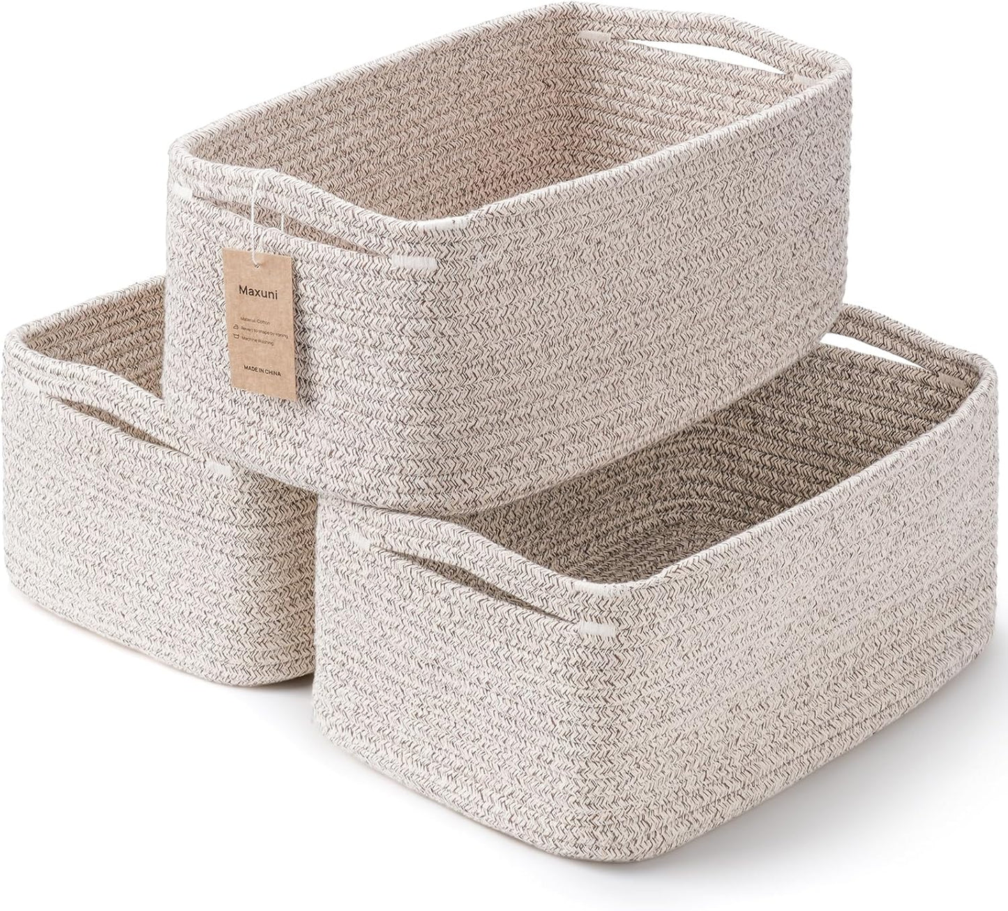 3 Pack Small Storage Baskets for Organizing, 11.8×7.8×5.1", Mixed Brown